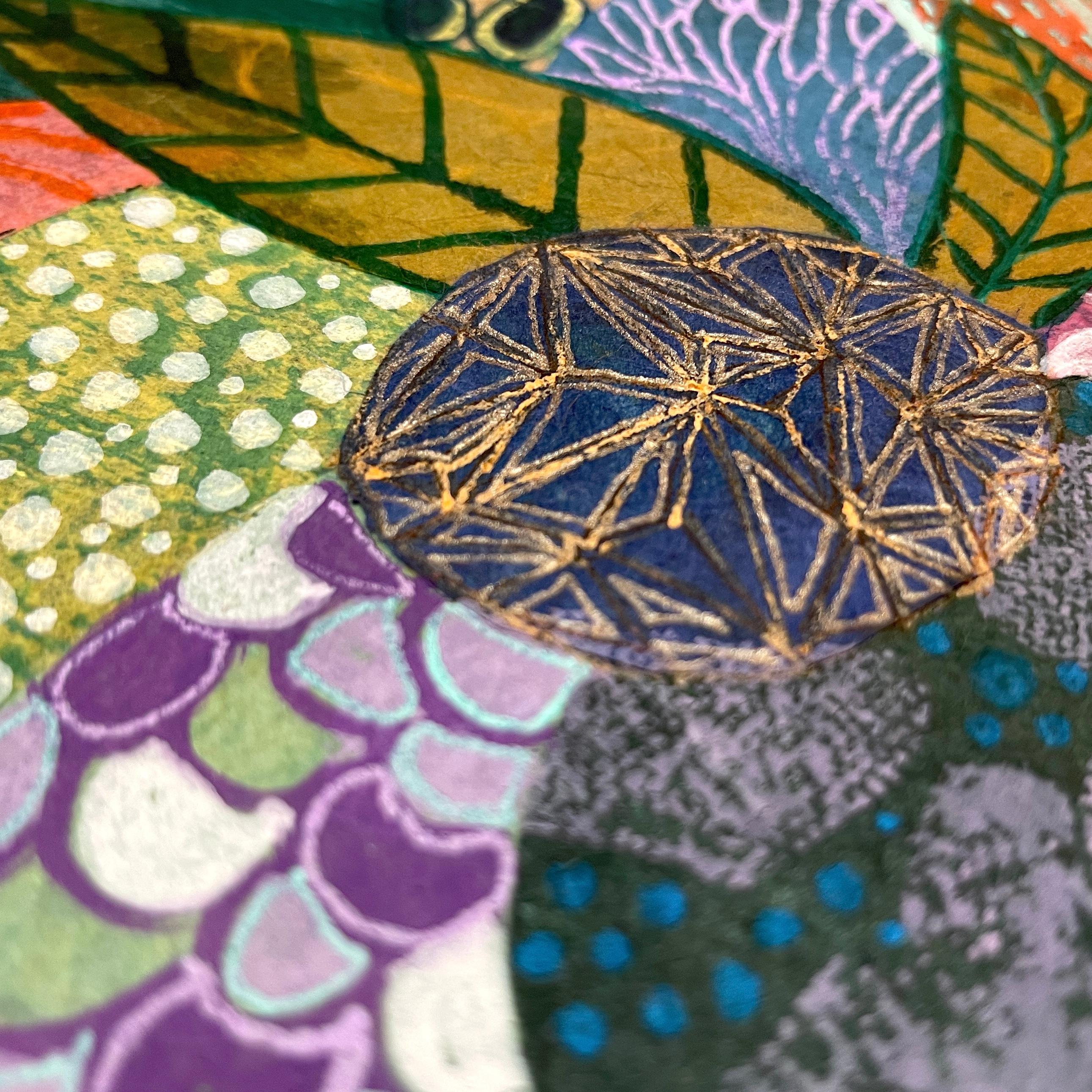 Green Color Study, Handmade Paper Collage Flora Painting - Abstract Mixed Media Art by Maggie Ramirez-Burns