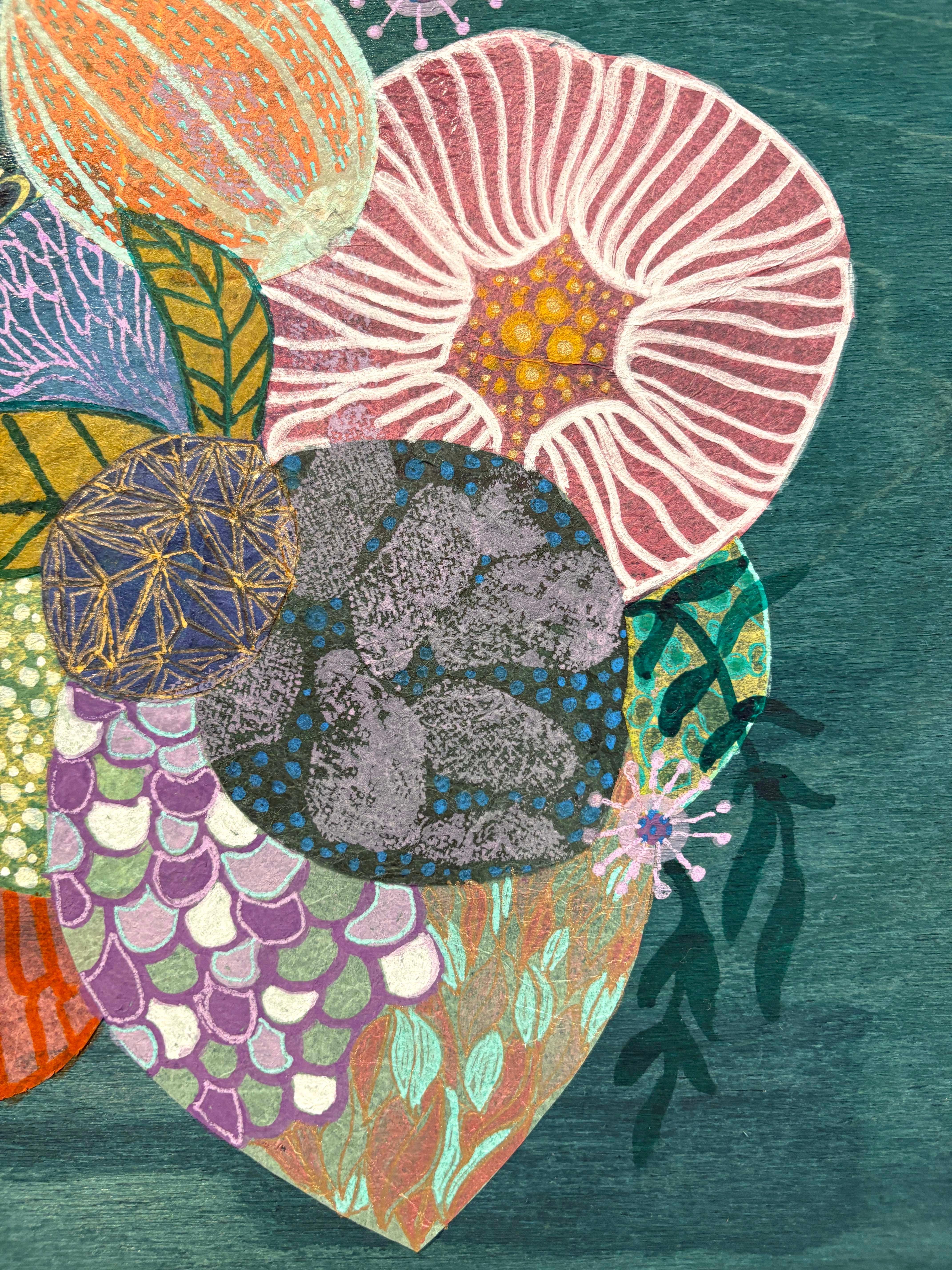 Green Color Study, Handmade Paper Collage Flora Painting For Sale 2