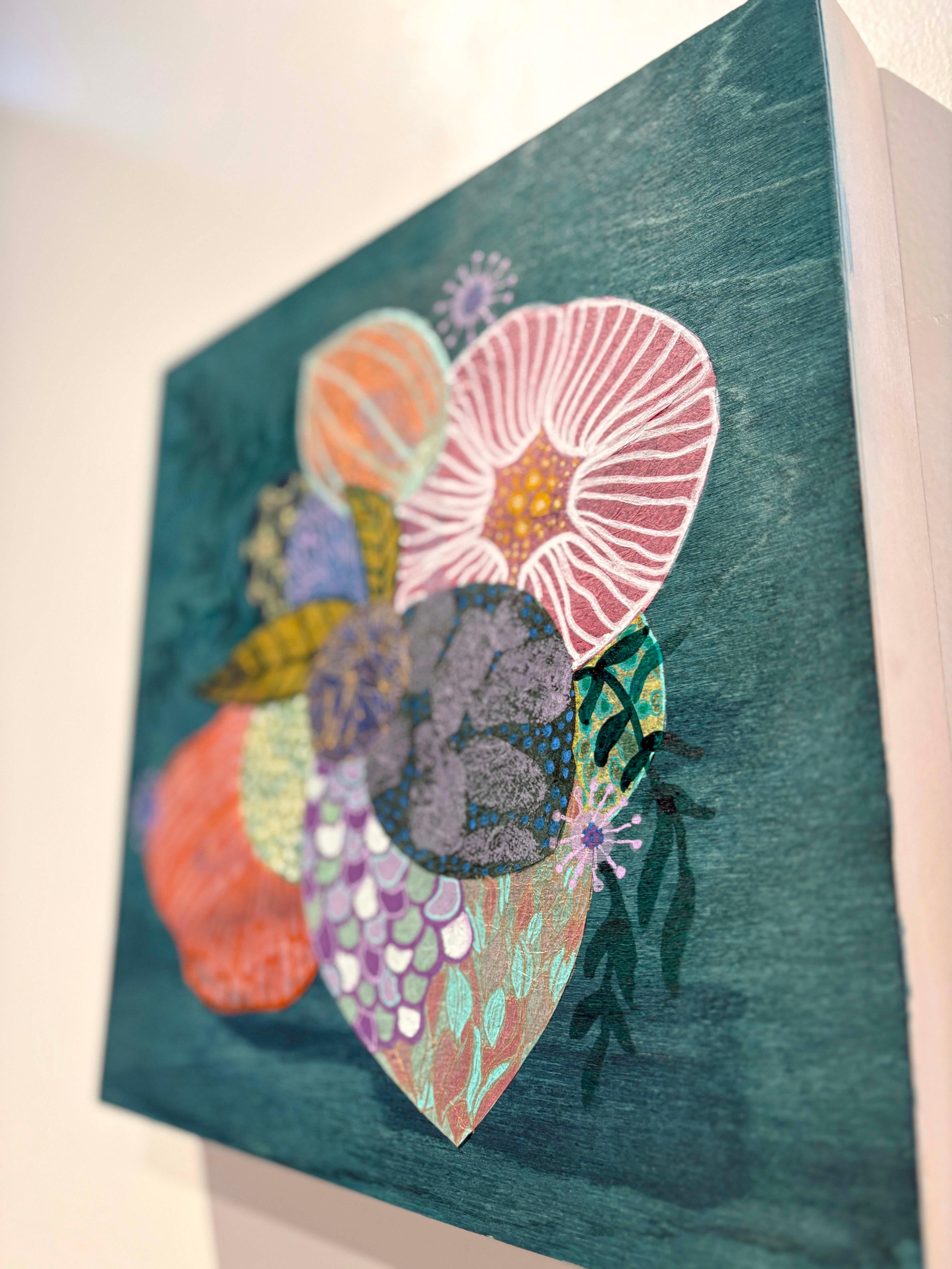 Green Color Study, Handmade Paper Collage Flora Painting For Sale 4