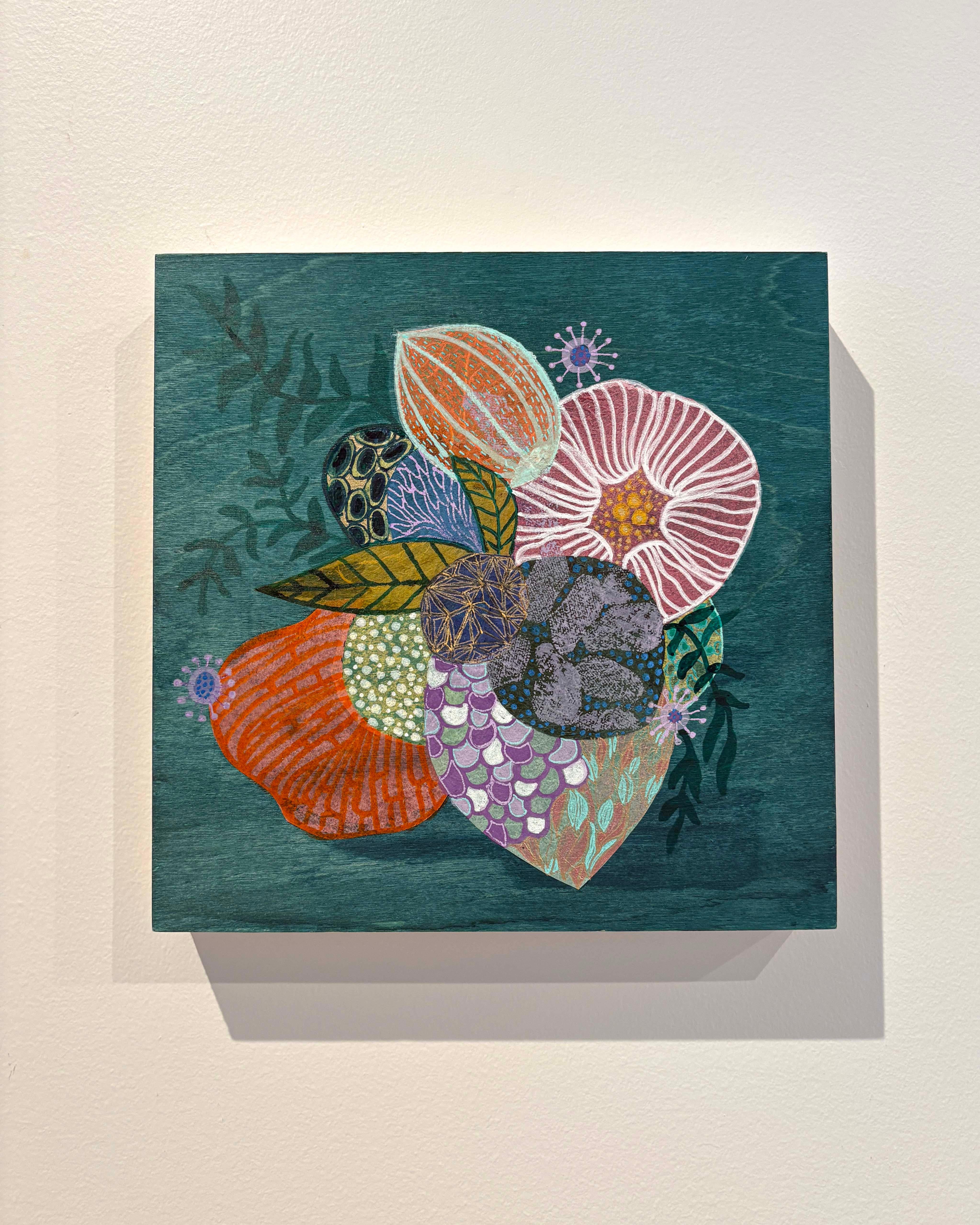 Green Color Study, Handmade Paper Collage Flora Painting For Sale 5