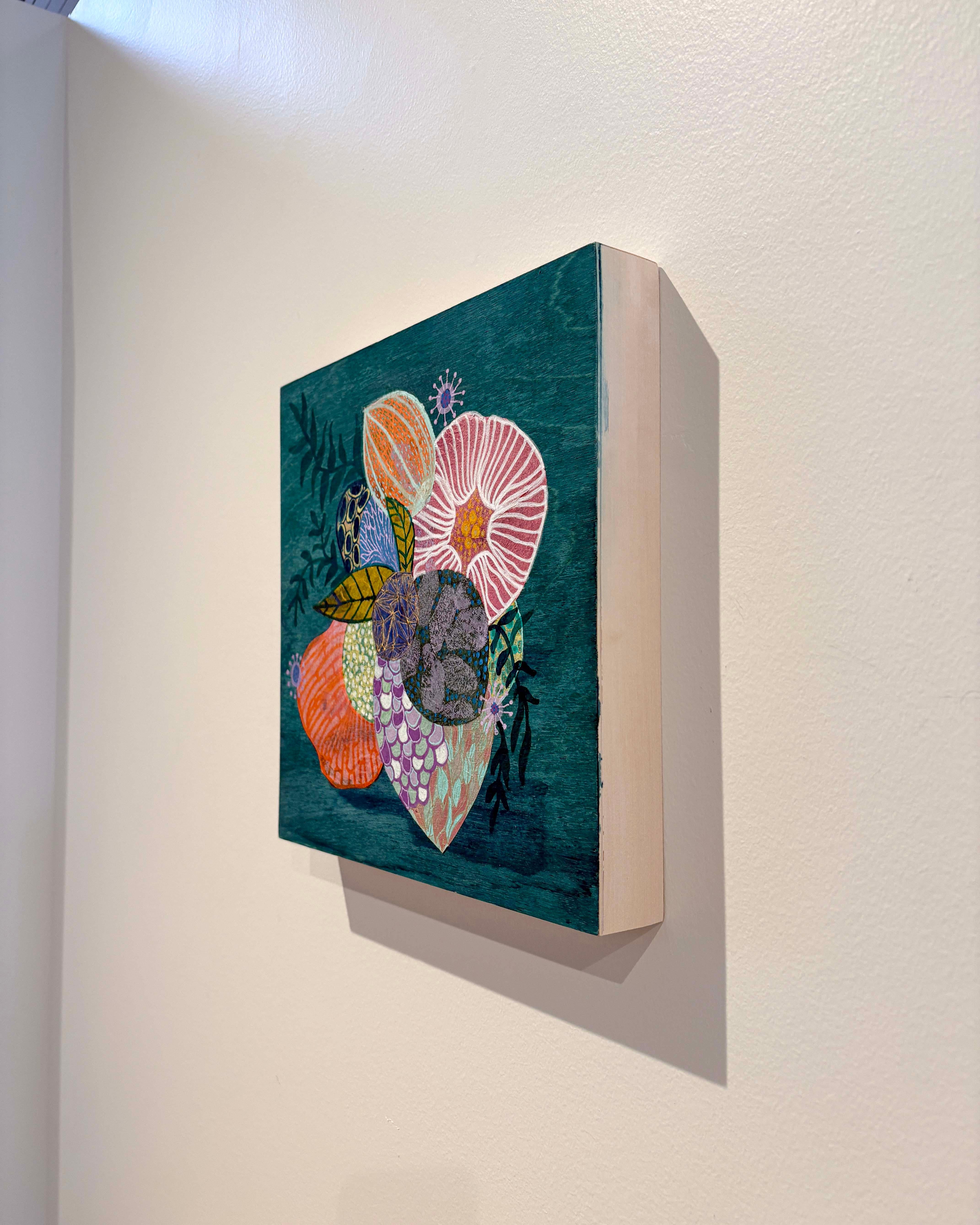 Green Color Study, Handmade Paper Collage Flora Painting For Sale 6