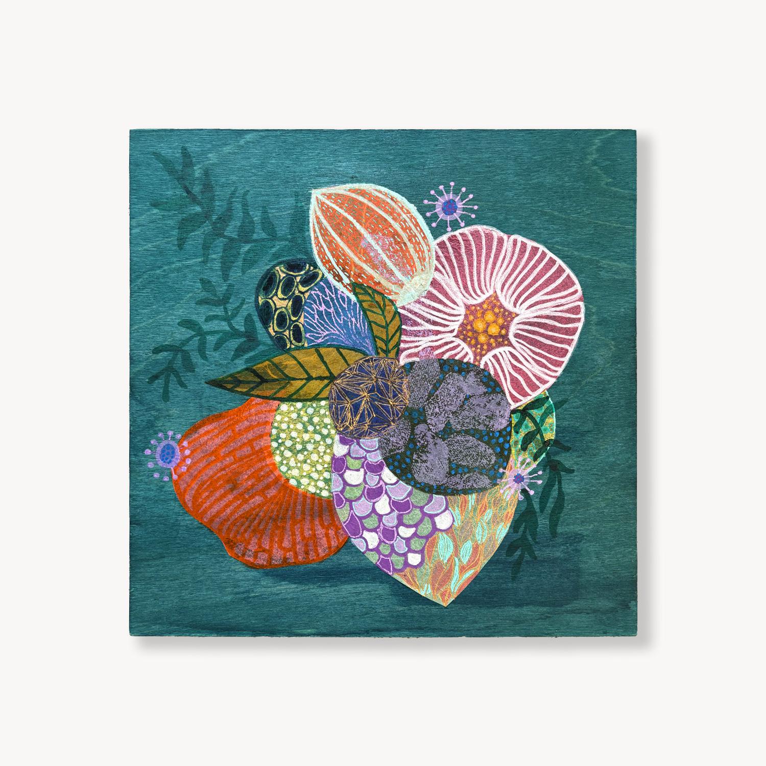 Green Color Study, Handmade Paper Collage Flora Painting - Mixed Media Art by Maggie Ramirez-Burns