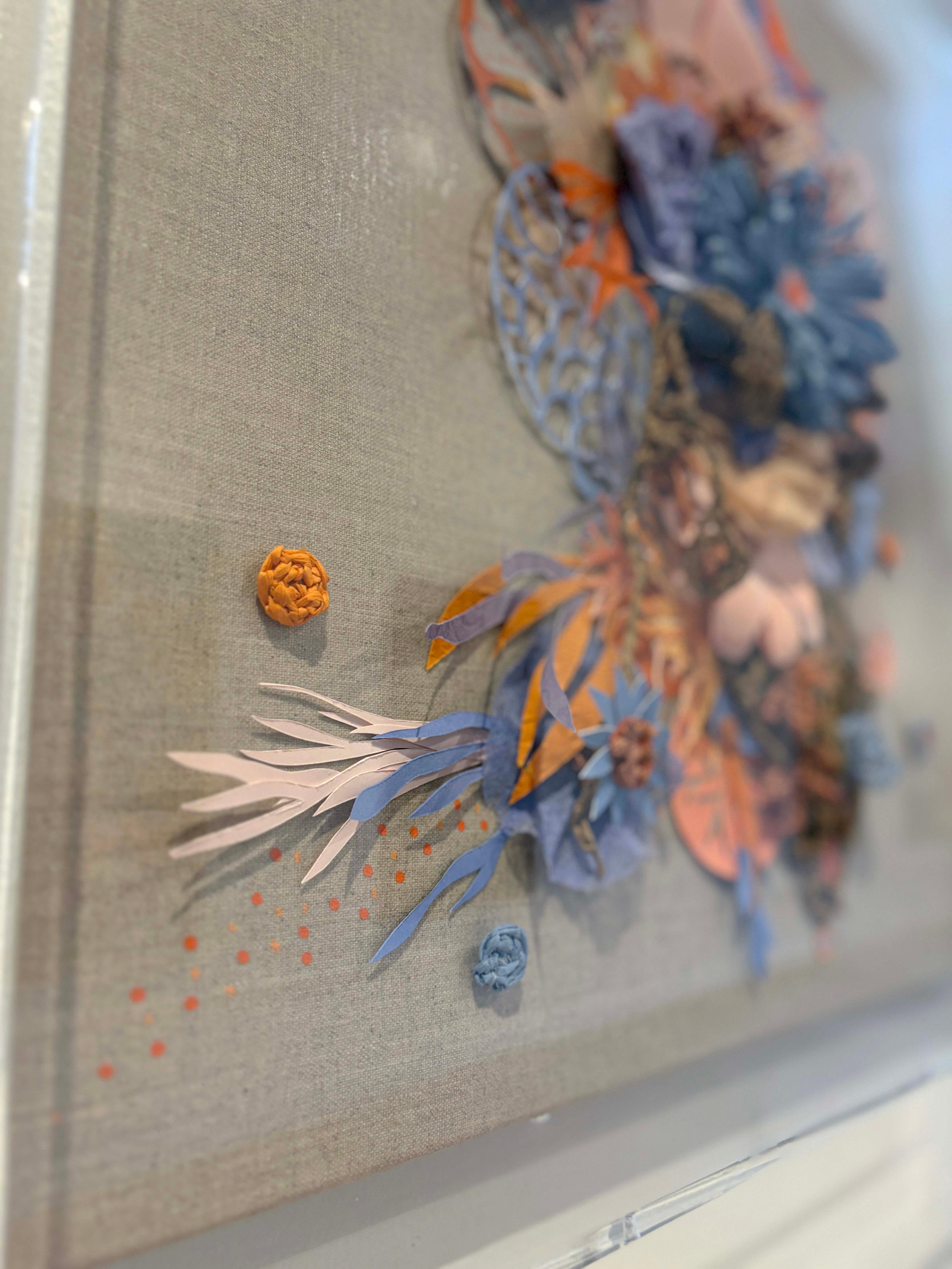 Uncommon Ground, Botanical Paper and Fabric Relief Sculpture in Acrylic Box For Sale 1