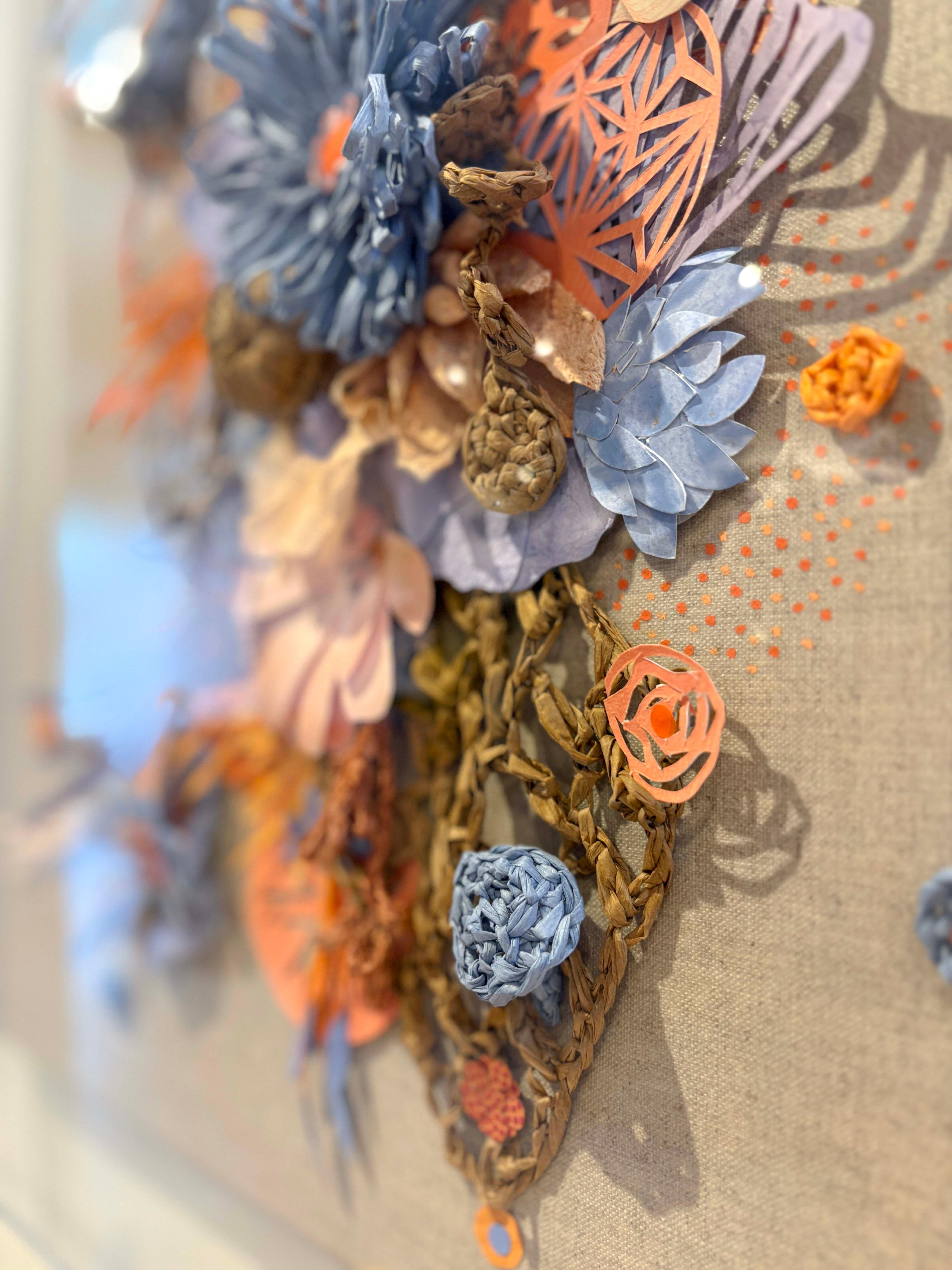 Uncommon Ground, Botanical Paper and Fabric Relief Sculpture in Acrylic Box For Sale 3