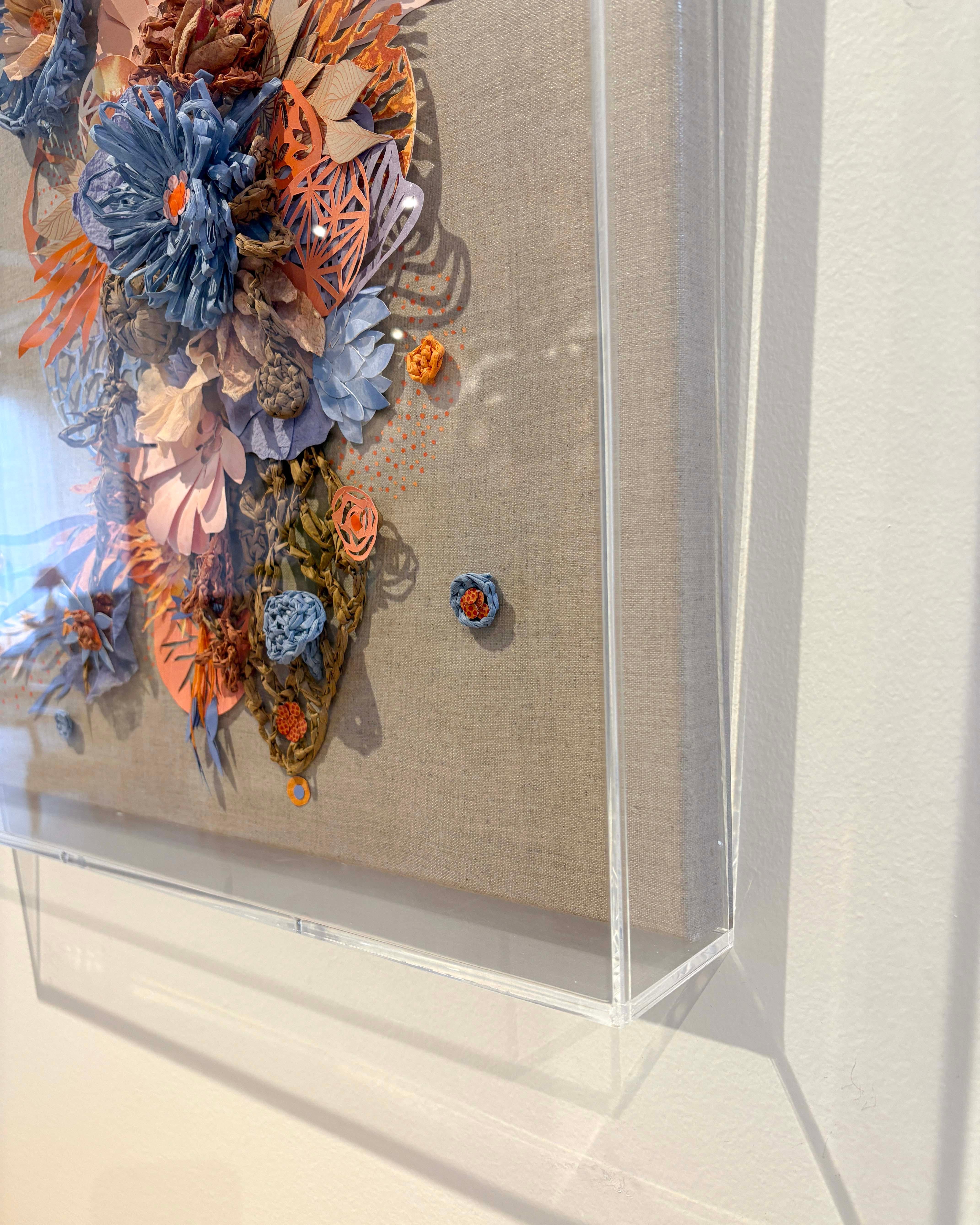 Uncommon Ground, Botanical Paper and Fabric Relief Sculpture in Acrylic Box For Sale 4