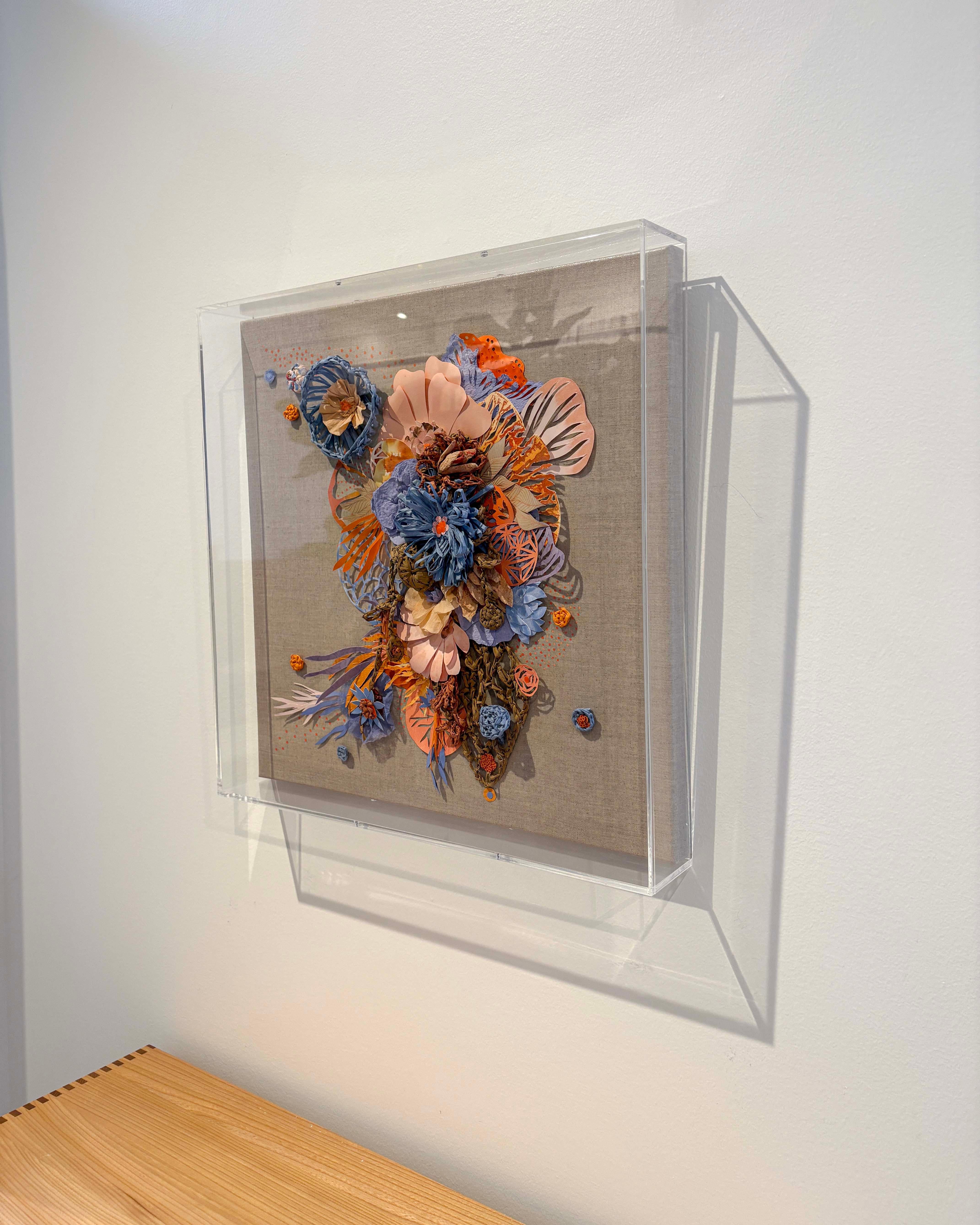 Uncommon Ground, Botanical Paper and Fabric Relief Sculpture in Acrylic Box For Sale 5