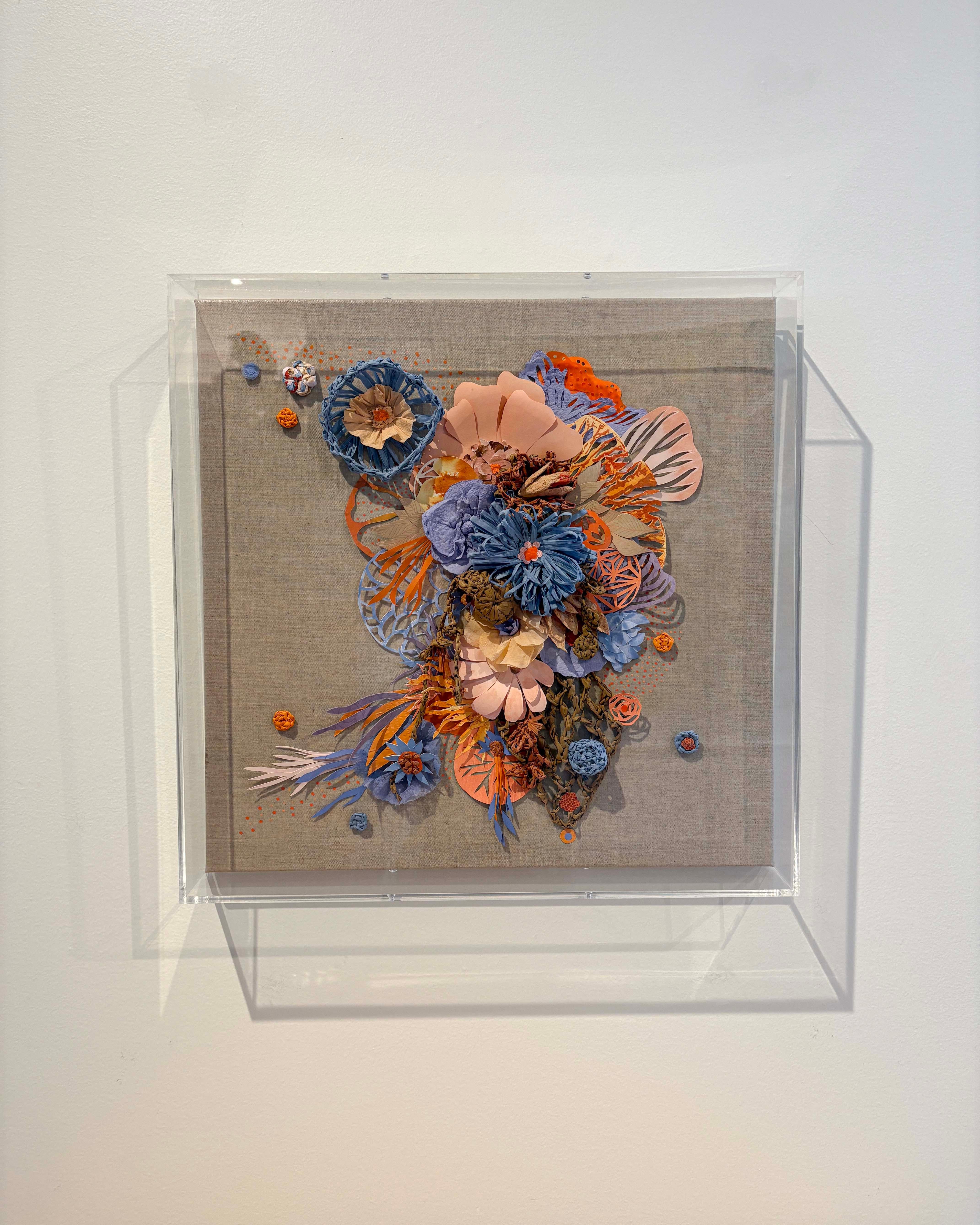Uncommon Ground, Botanical Paper and Fabric Relief Sculpture in Acrylic Box For Sale 6