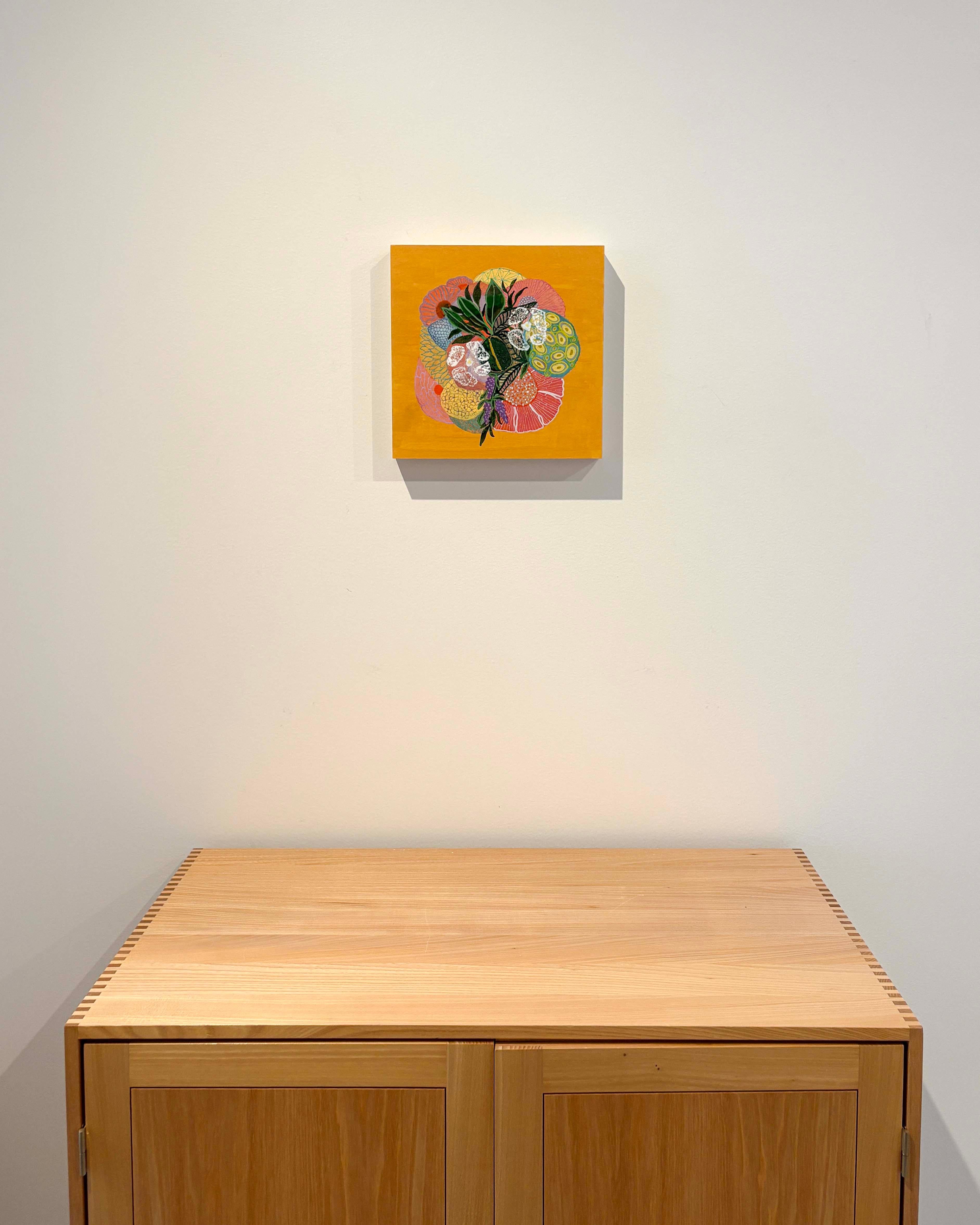 Yellow Color Study, Handmade Paper Collage Flora Painting For Sale 7