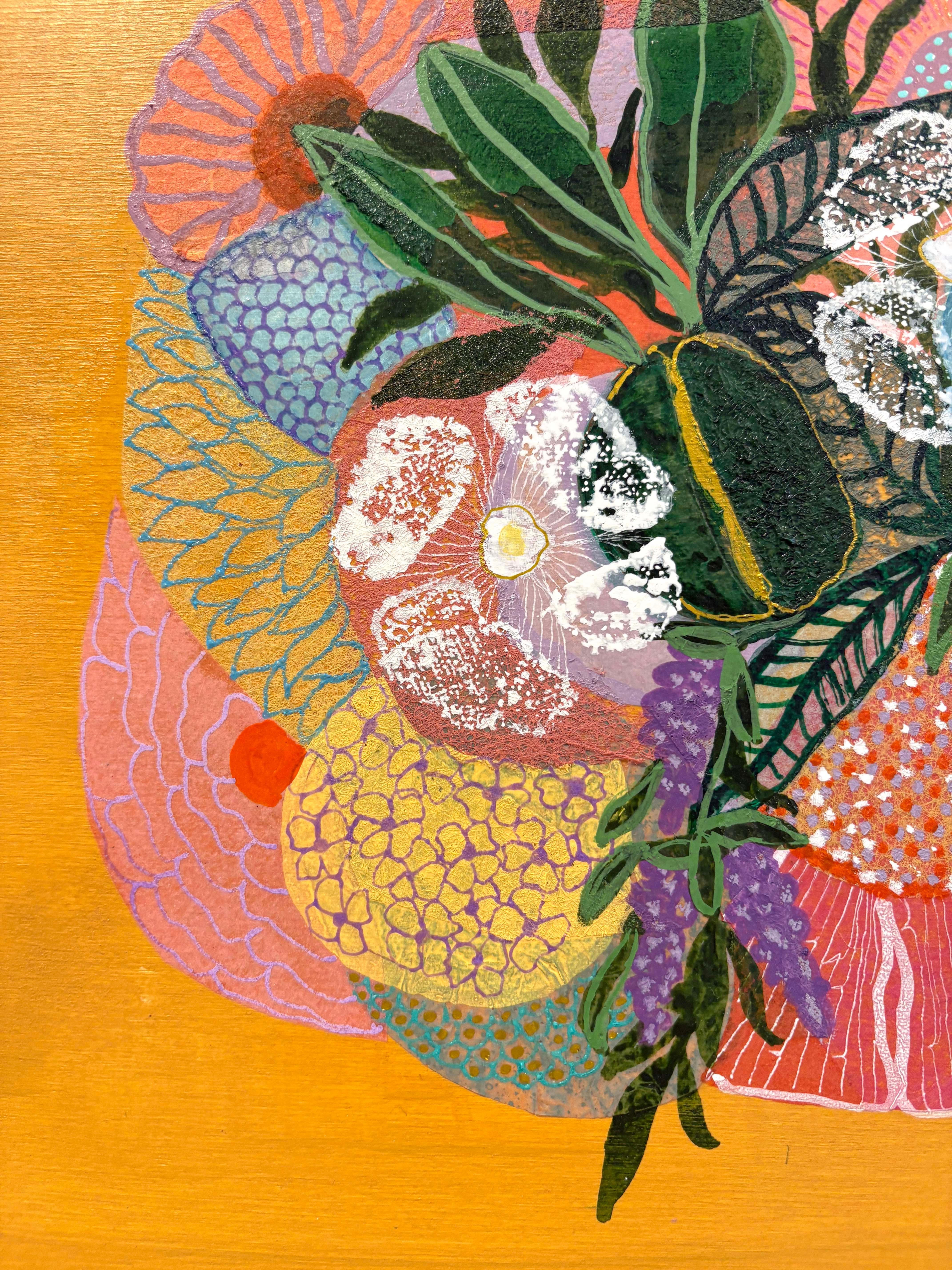 Yellow Color Study, Handmade Paper Collage Flora Painting For Sale 1