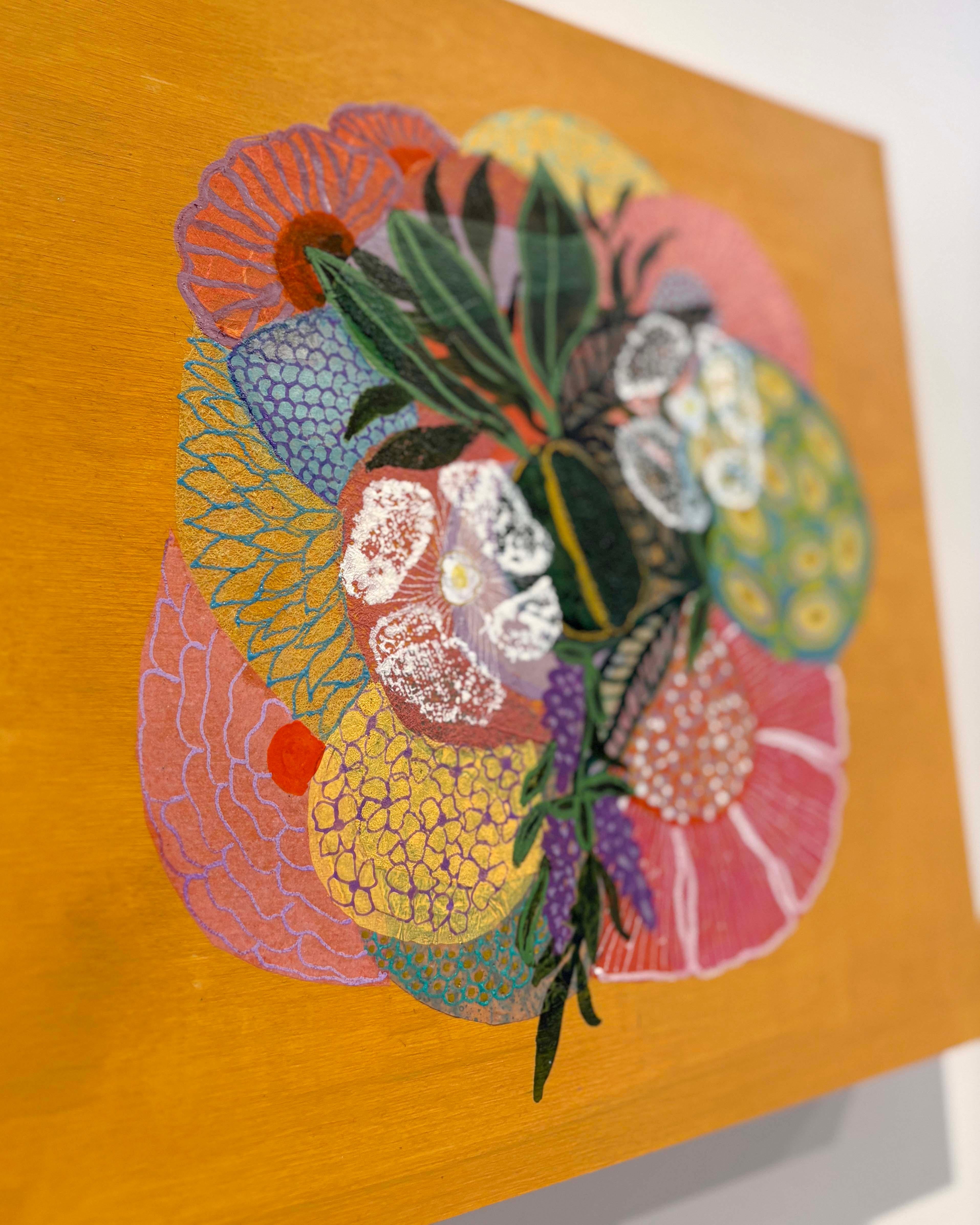 Yellow Color Study, Handmade Paper Collage Flora Painting For Sale 3