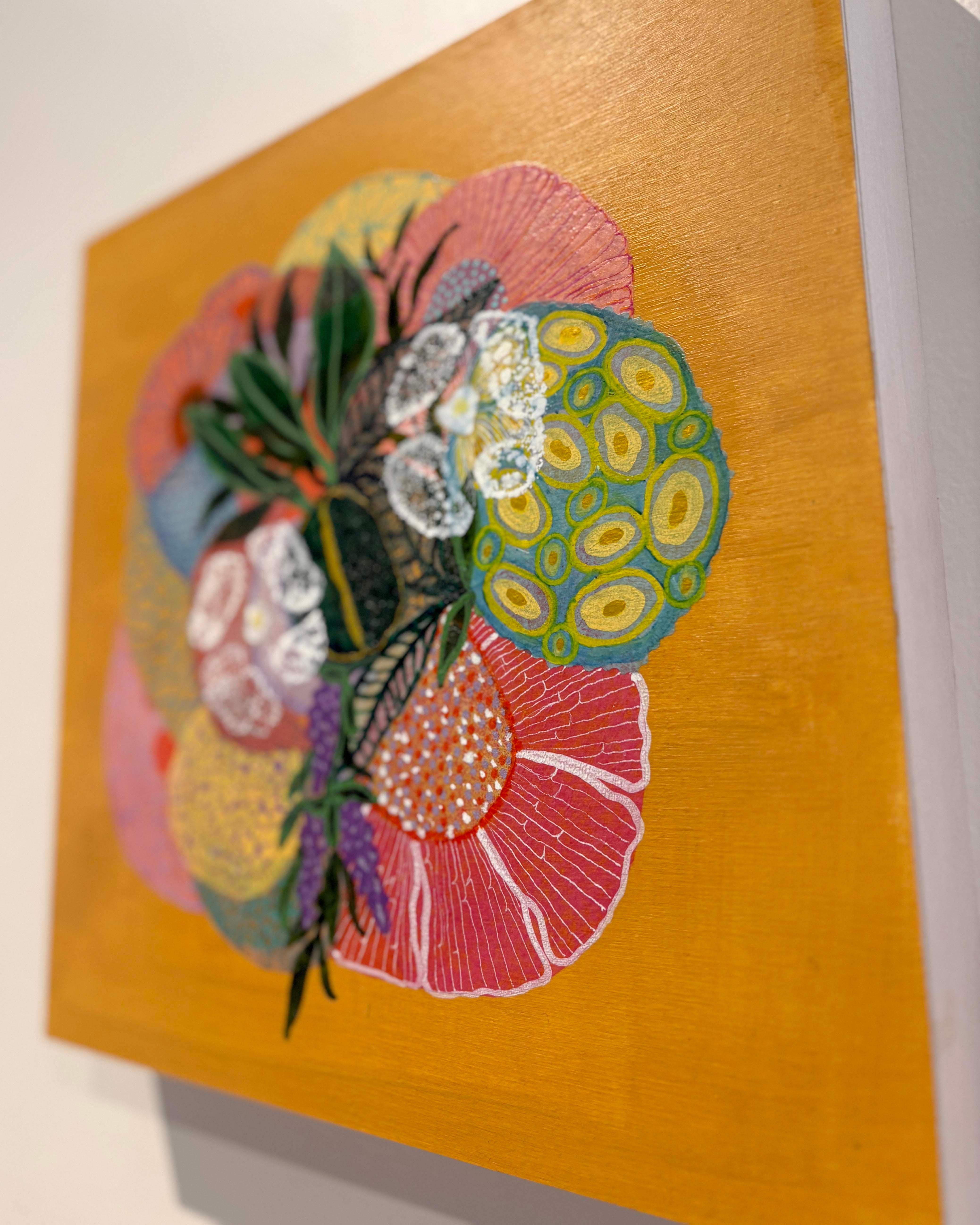 Yellow Color Study, Handmade Paper Collage Flora Painting For Sale 4