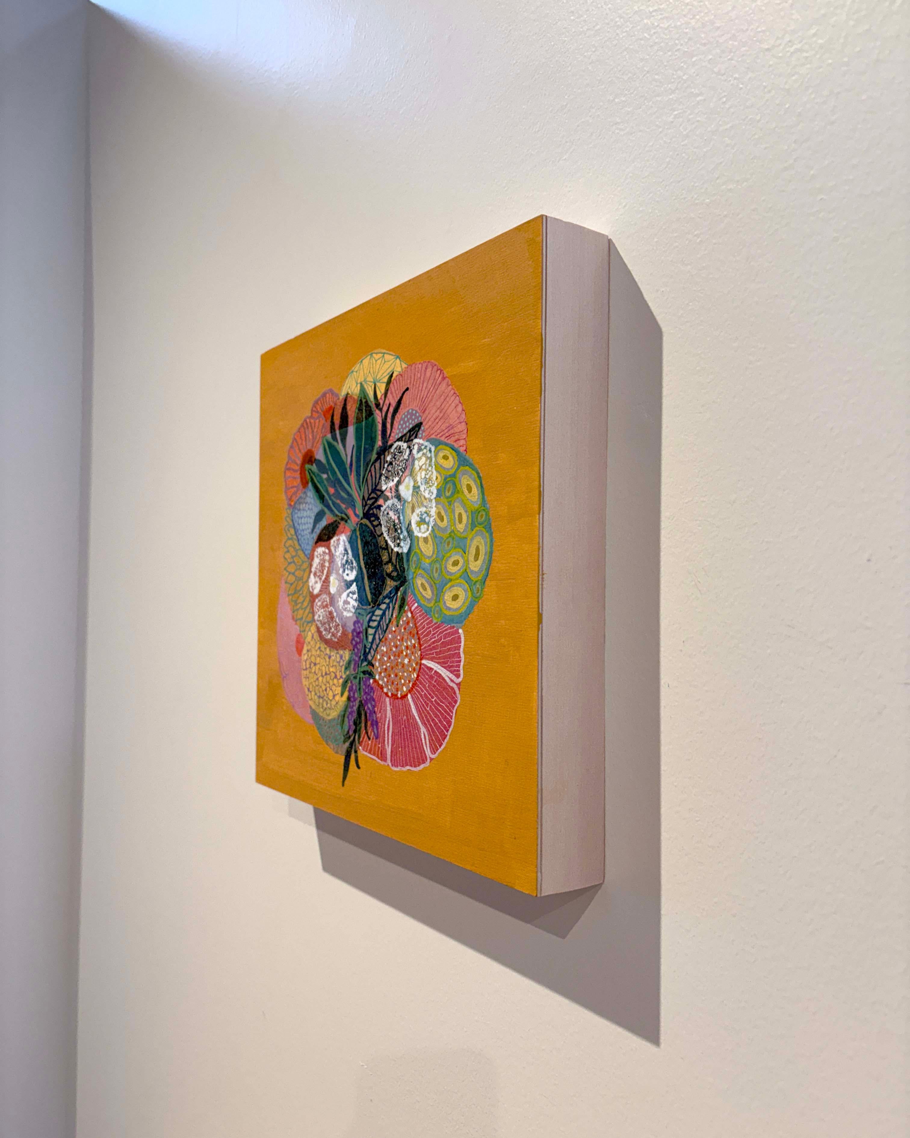 Yellow Color Study, Handmade Paper Collage Flora Painting For Sale 5