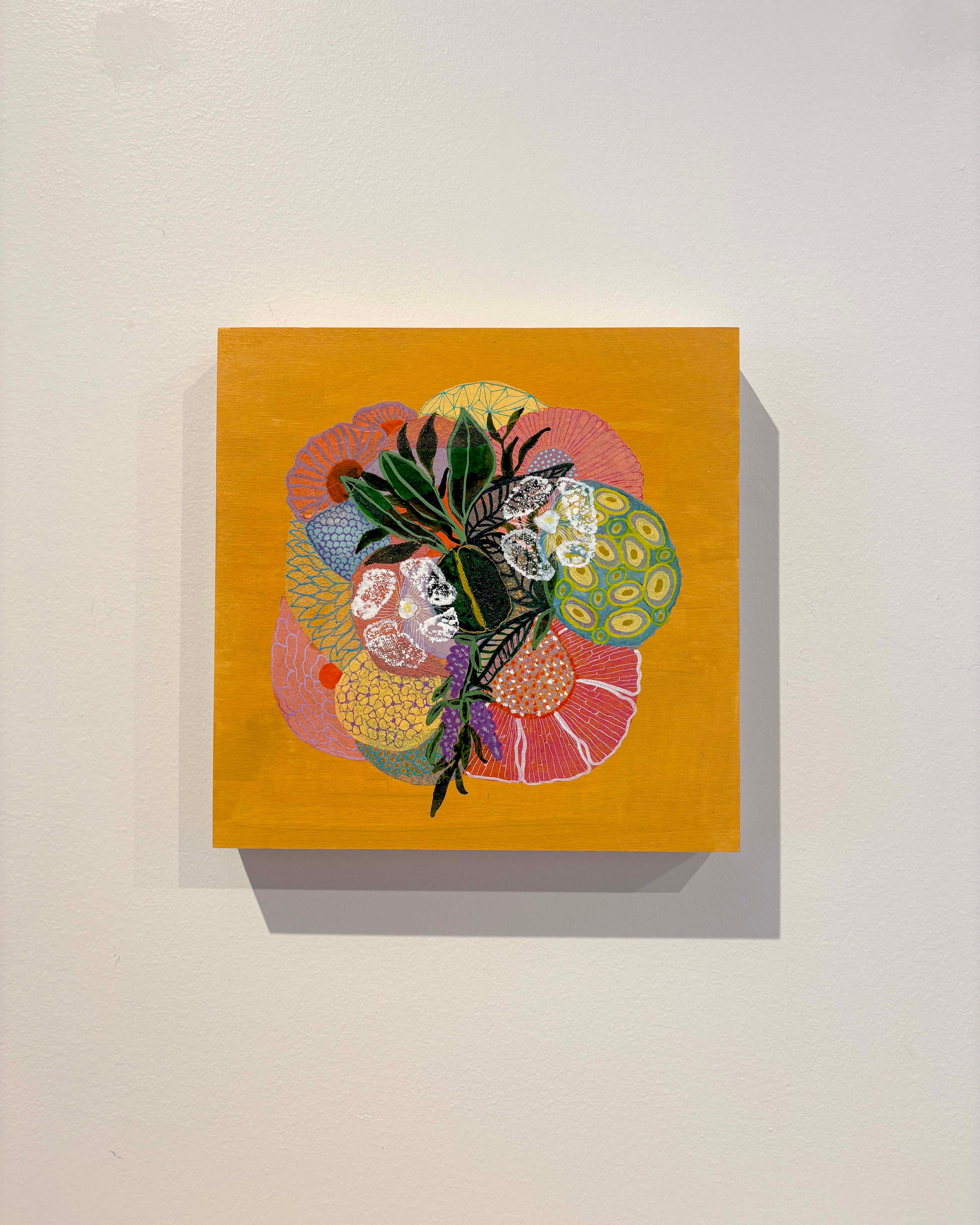 Yellow Color Study, Handmade Paper Collage Flora Painting For Sale 6