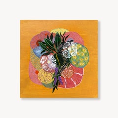 Étude de couleur jaune, collage de papier fait à la main, peinture de flore