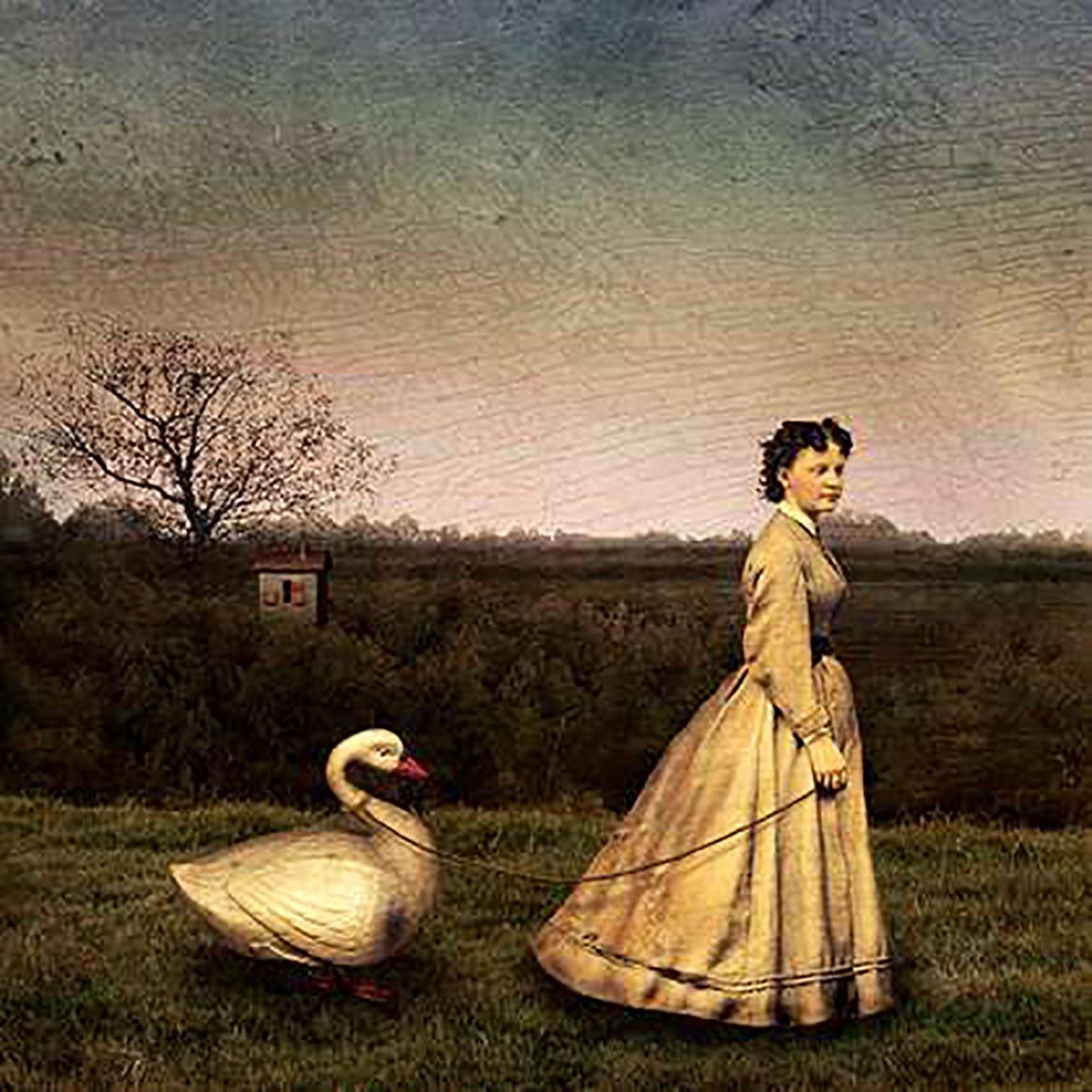 Maggie Taylor, Woman with Swan, 2002, Image Size: 15 x 15", Framed 24 x 24". Archival pigment ink print, edition of 15. 