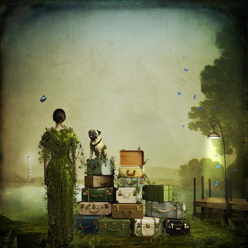 Maggie Taylor Animal Print - The Patient Traveler, color limited edition photomontage artwork 