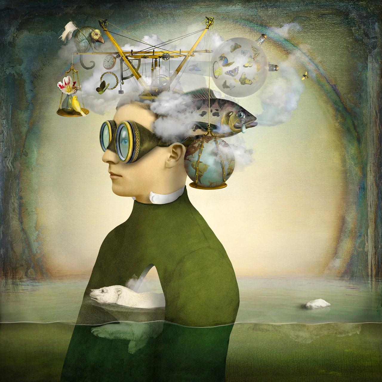 Maggie Taylor Color Photograph - The weight of the world.