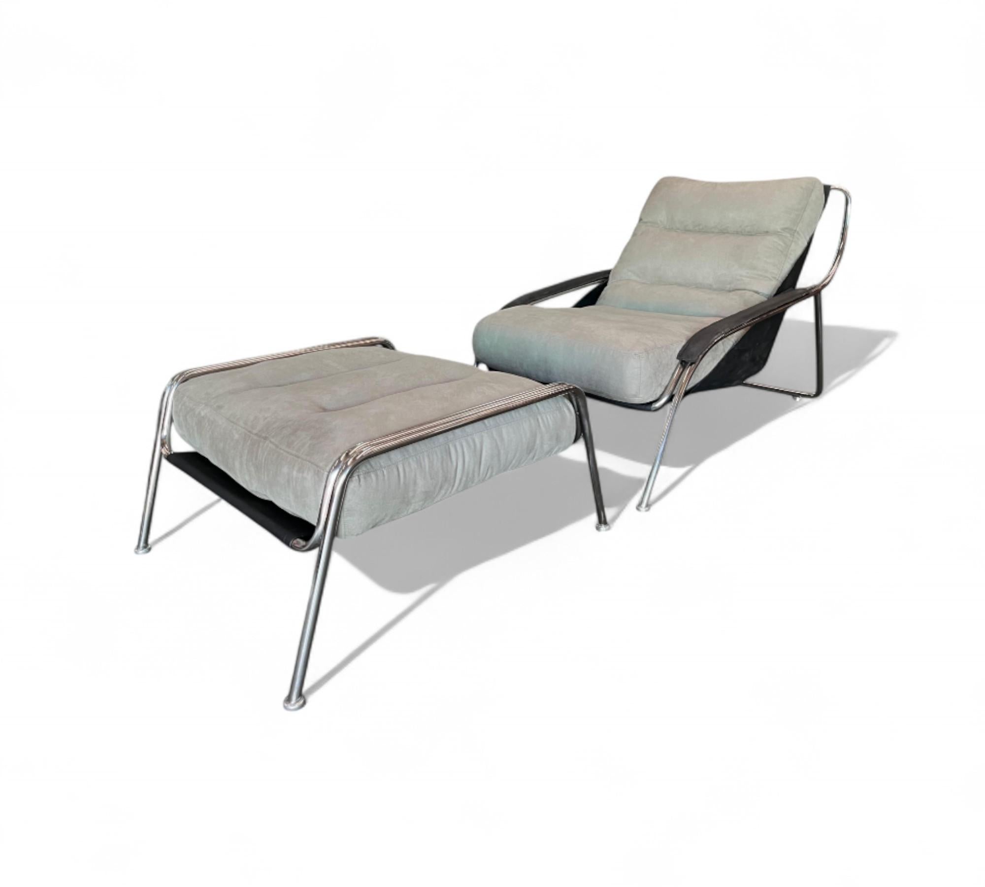 italien Fauteuil Maggiolina avec ottoman en métal et tissu par Marco Sanusso, c. 1947s en vente