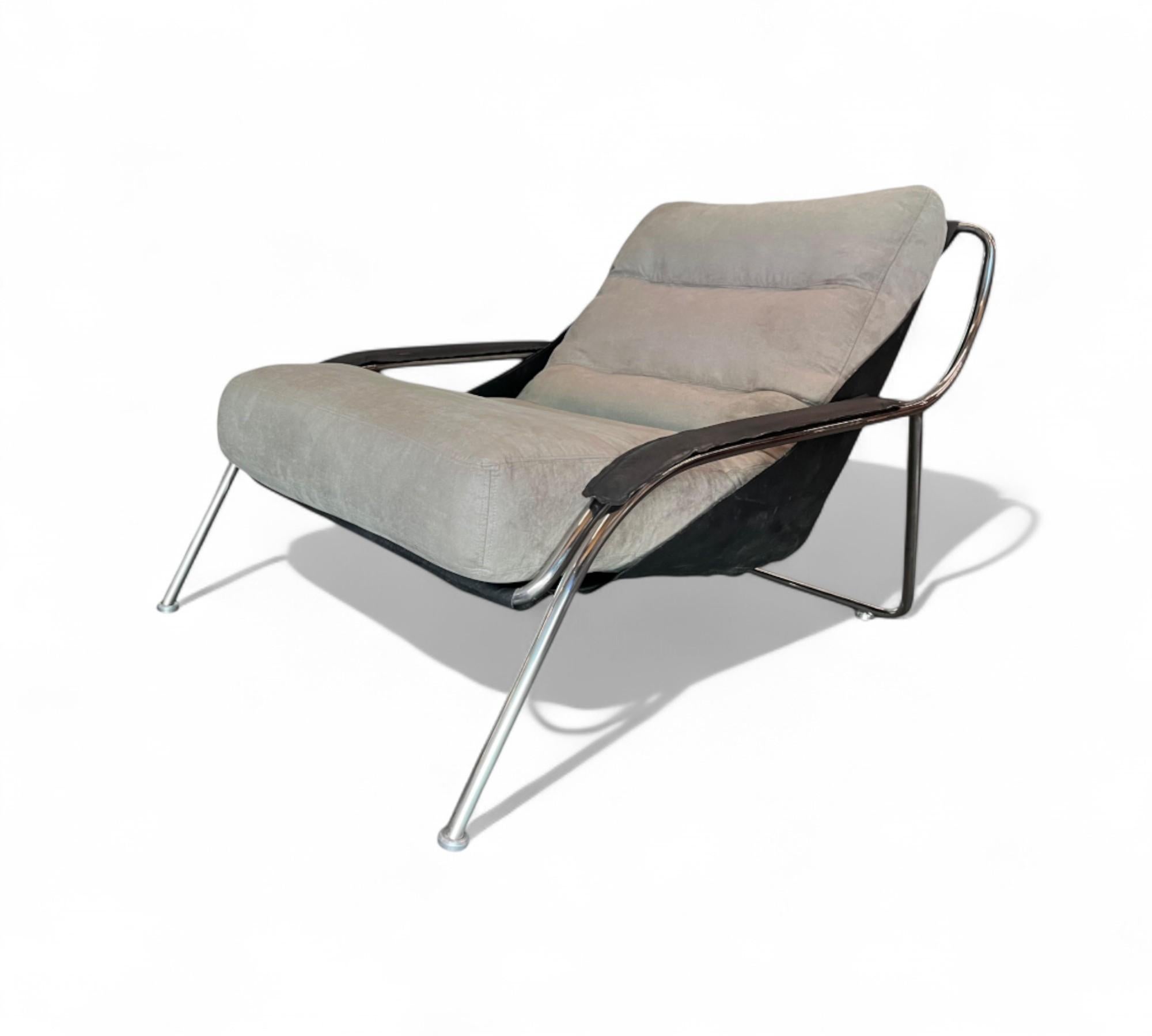 Fauteuil Maggiolina avec ottoman en métal et tissu par Marco Sanusso, c. 1947s en vente 1