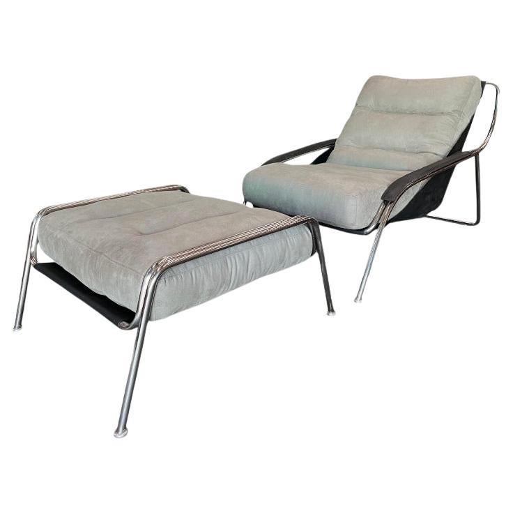 Poltrona Maggiolina con ottomana in metallo e tessuto di Marco Sanusso, 1947 ca.