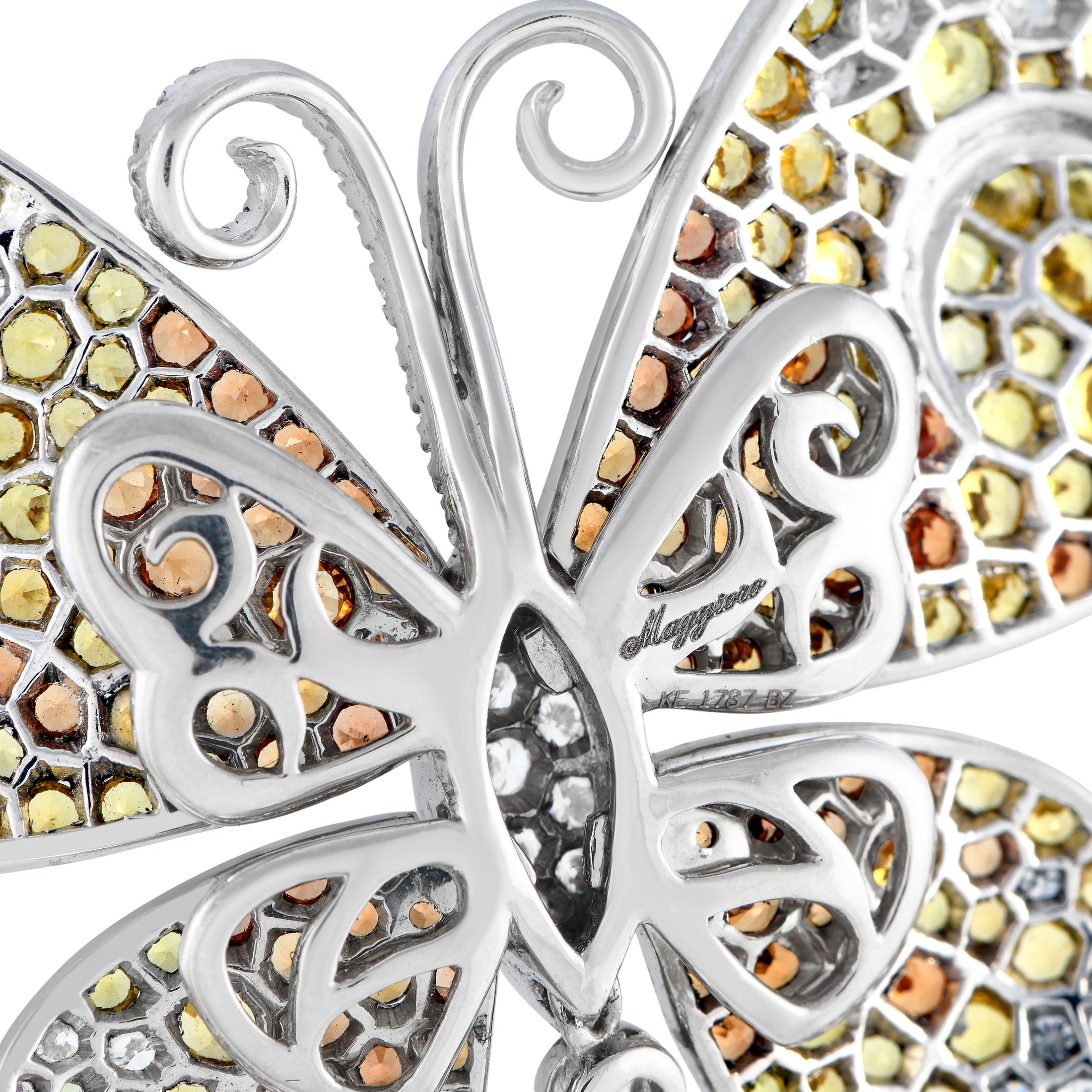 Round Cut Maggioro 18k White Gold 10.85ct Diamond & Multicolored Sapphire Monarch Necklace For Sale