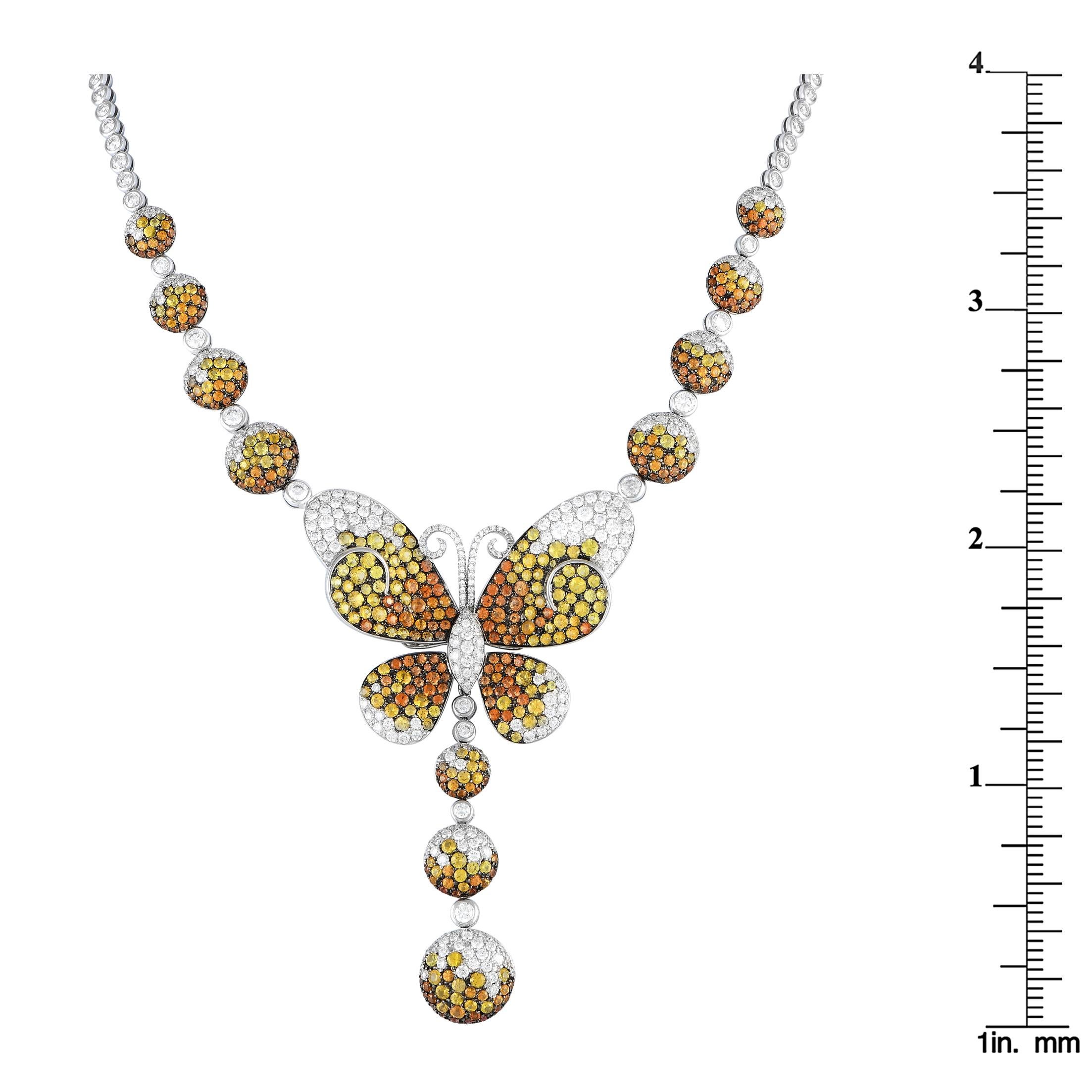 Women's Maggioro 18k White Gold 10.85ct Diamond & Multicolored Sapphire Monarch Necklace For Sale