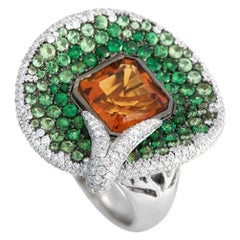 Maggioro 18k Weißgold 1,83 Karat Diamant, Tsavorit und Citrin Lilienring