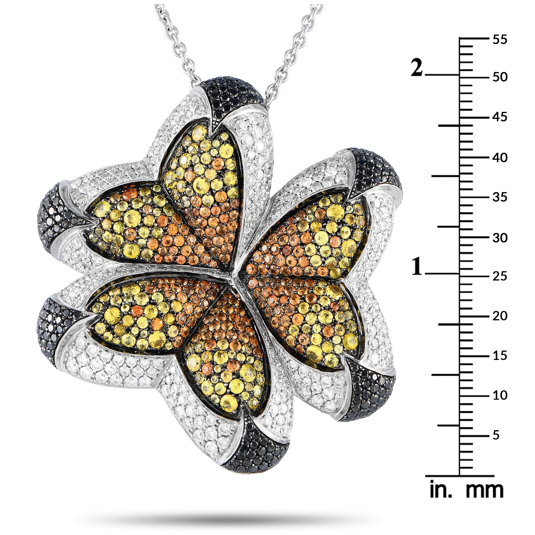 Maggioro 18k White Gold 3.81ct Black&White Diamond & Sapphire Butterfly Necklace In New Condition For Sale In Southampton, PA