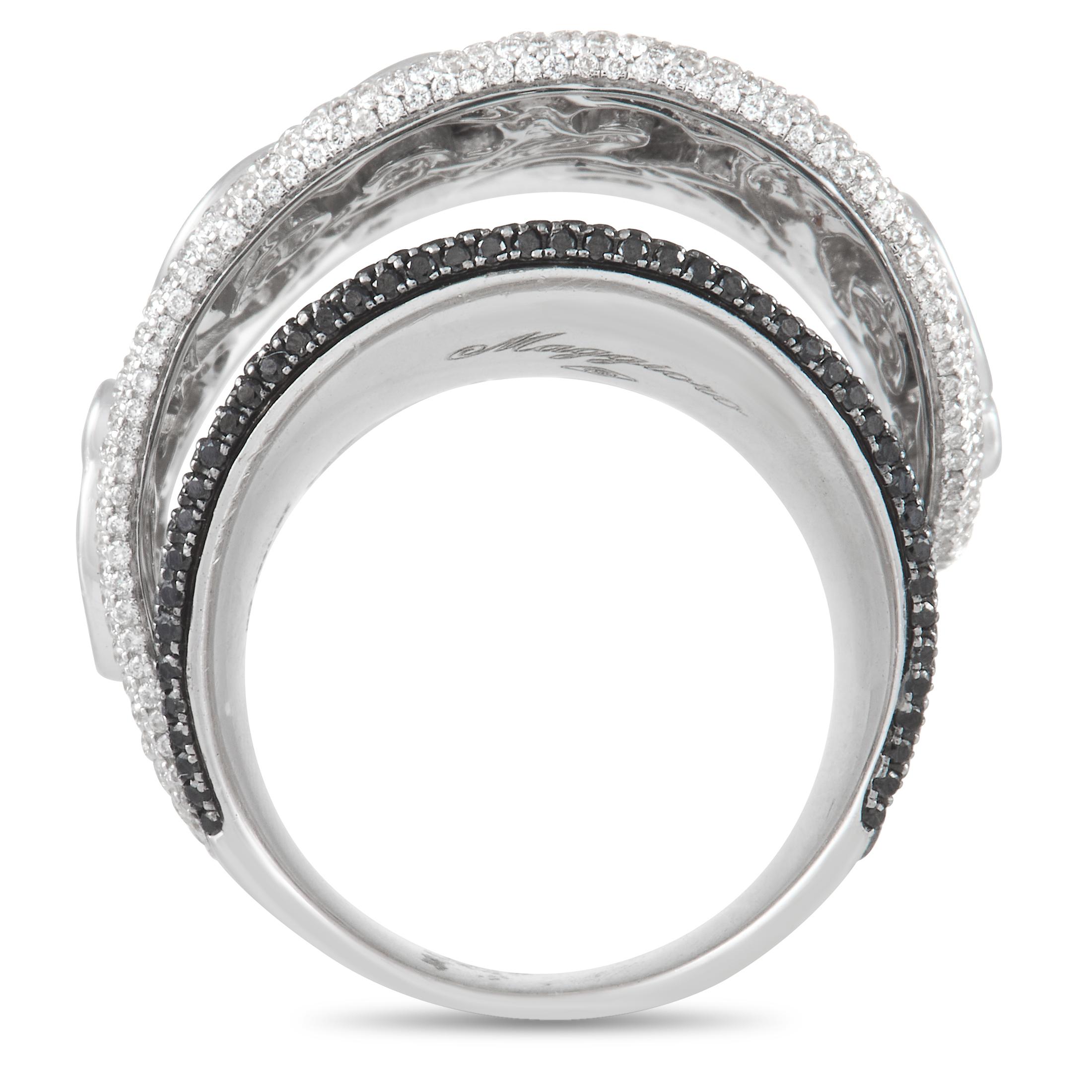 This ring from Maggioro's Rhapsody Collection is sensual and lovely. It is made of 18K white gold and boasts a design comprised of ~4.35ct of black and white diamonds.