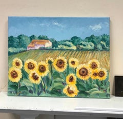 Bright and Colourful Sunflowers In Provence French Oil Painting