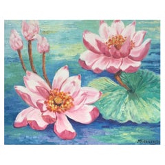 Bright and Colourful Vibrant Pink Lillies on Lily Pad