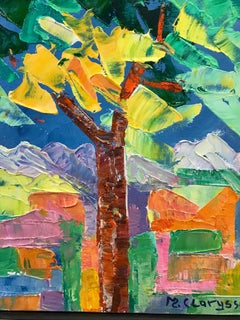 Bright & Colorful French Impressionist Oil Painting Abstract Palm Tree