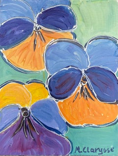 Peinture à l'huile impressionniste française - Bunch of Pansies - Bright & Colorful
