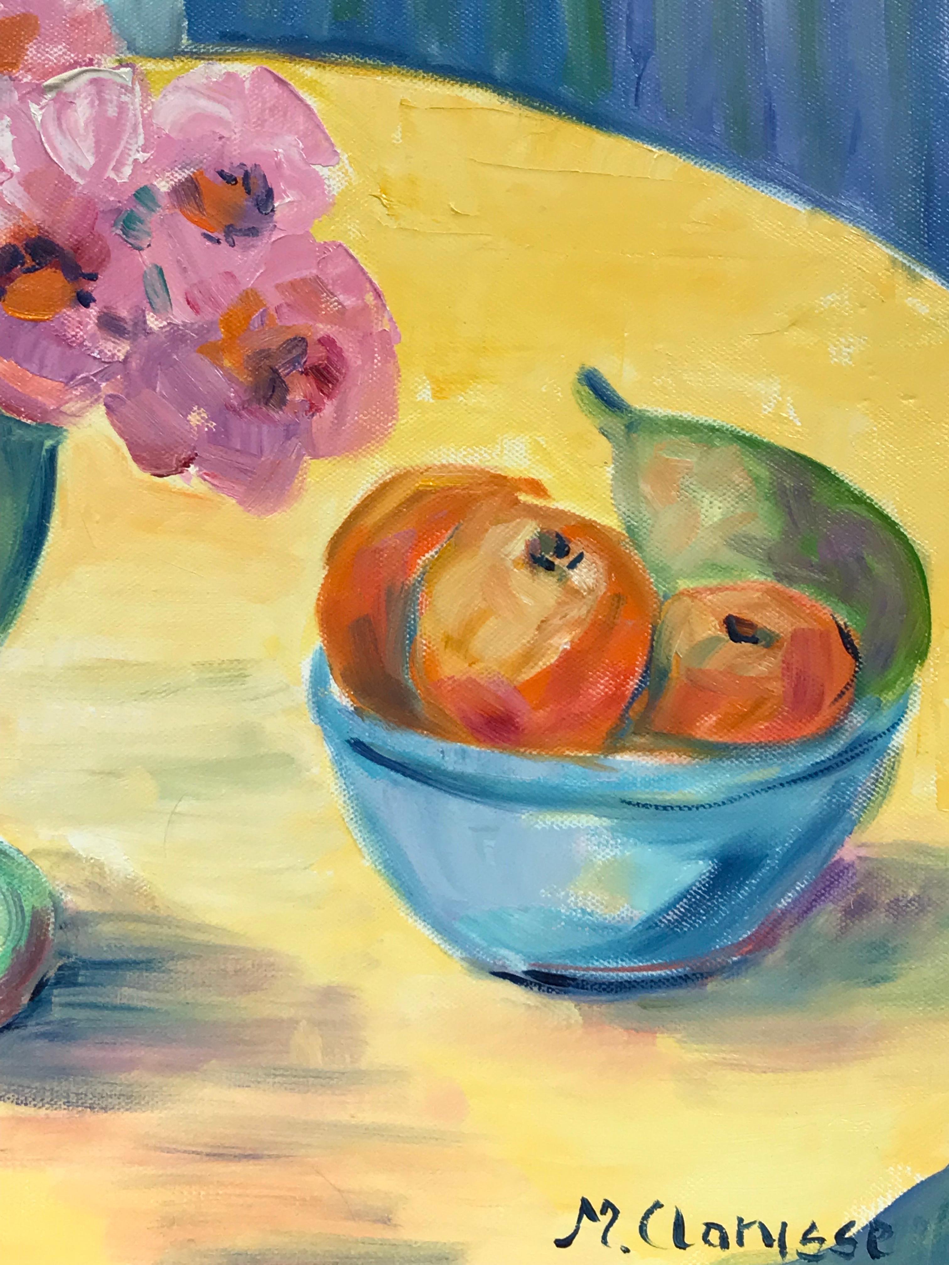 Peinture à l'huile impressionniste française aux couleurs vives et colorées - Fleurs et fruits - Impressionnisme Painting par Maggy Clarysse
