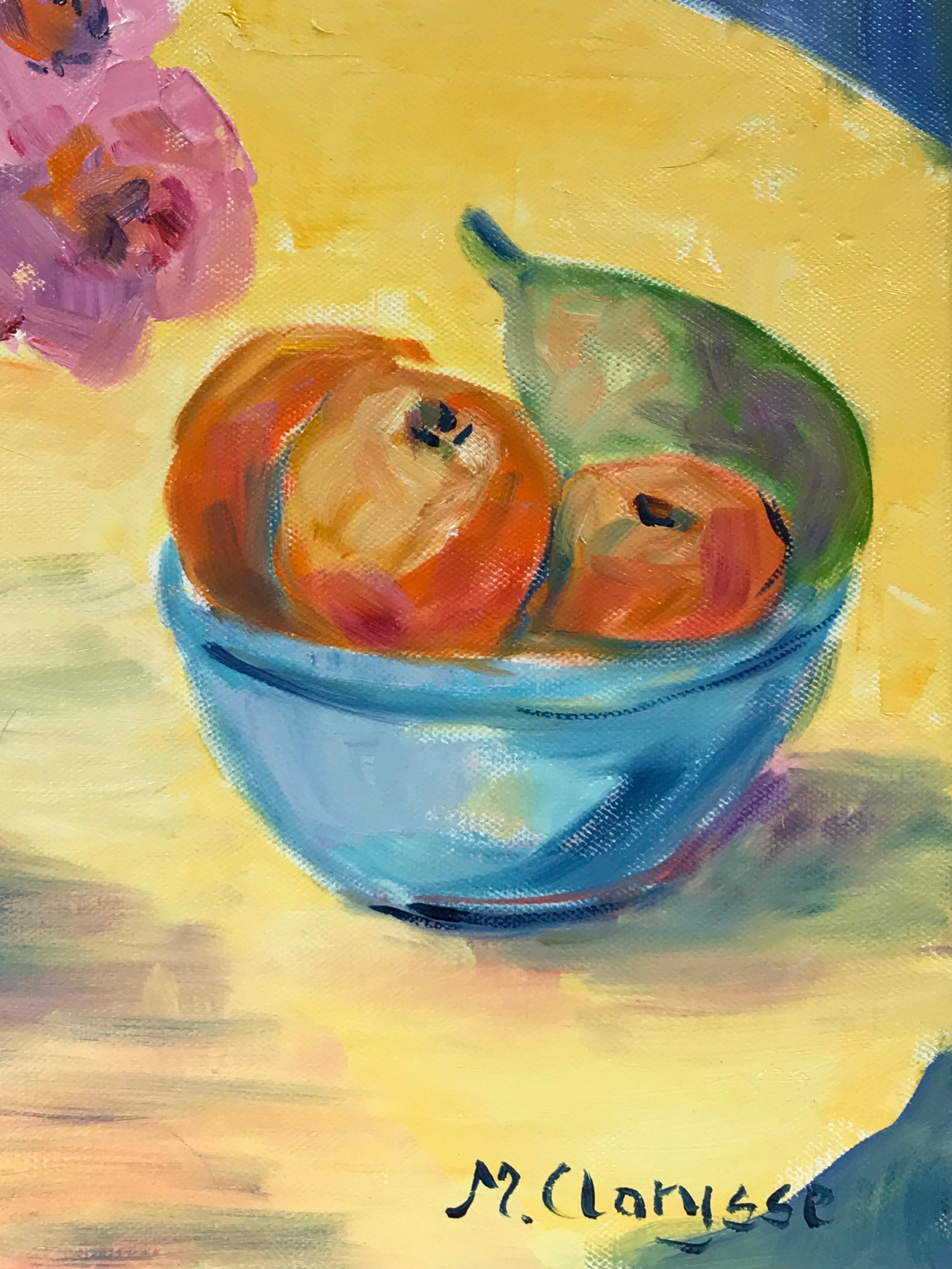 Peinture à l'huile impressionniste française aux couleurs vives et colorées - Fleurs et fruits en vente 1