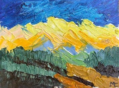 Peinture à l'huile impressionniste française aux couleurs vives et colorées - Foliage et montagnes jaunes