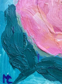 Bright & Colorful French Impressionist Oil Painting Layered Pink Rose