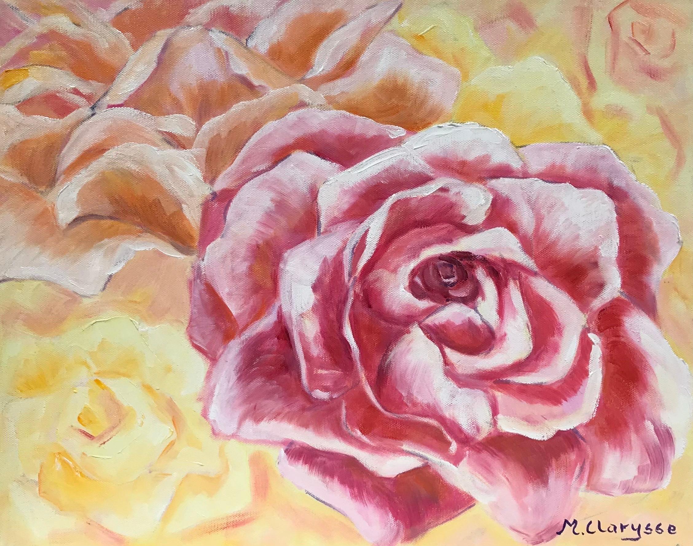Leuchtend und farbenfrohes französisches impressionistisches Ölgemälde – rosa Rosen