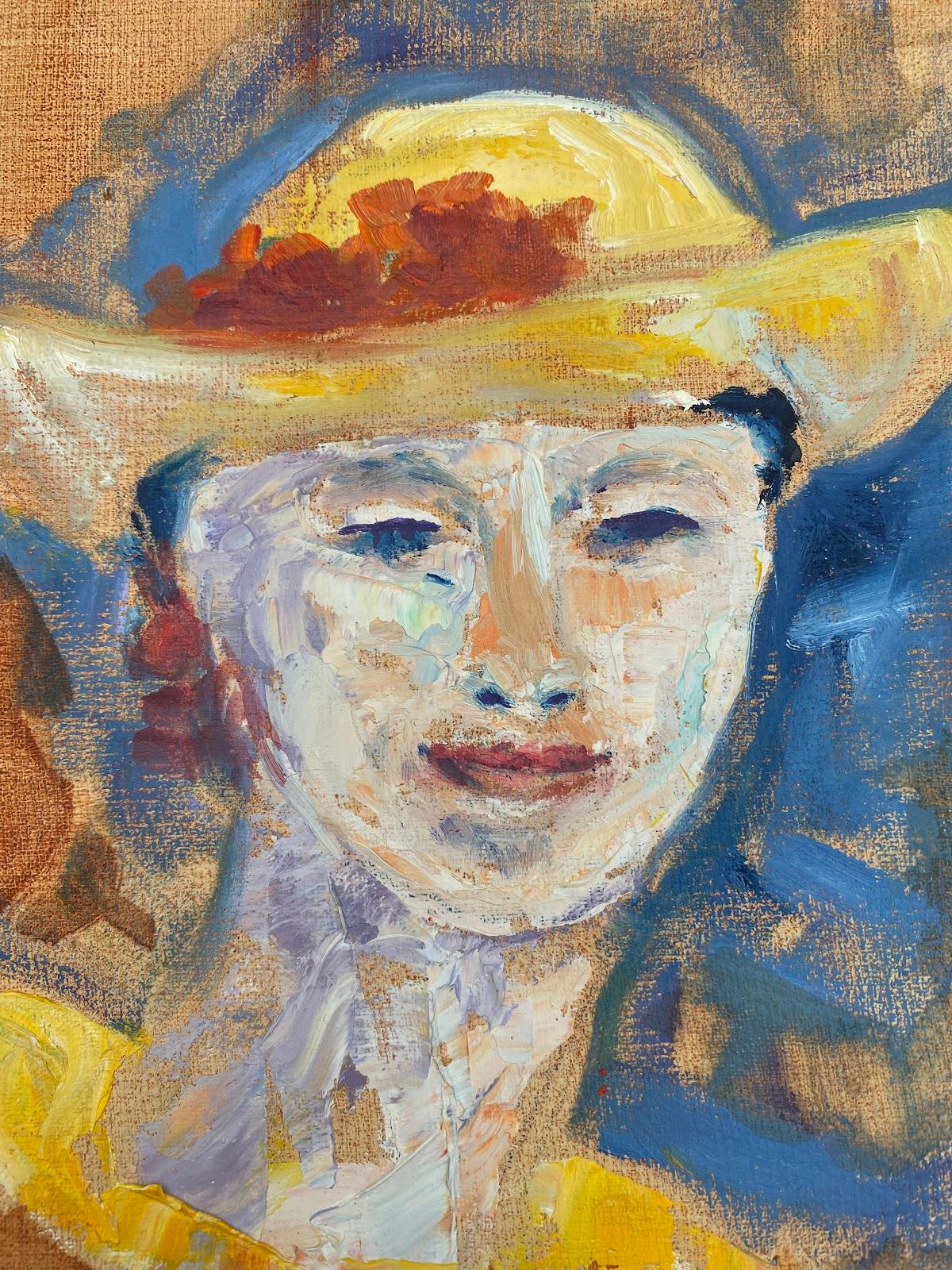 Peinture à l'huile impressionniste française de portrait de femme élégante, aux couleurs vives et colorées - Painting de Maggy Clarysse