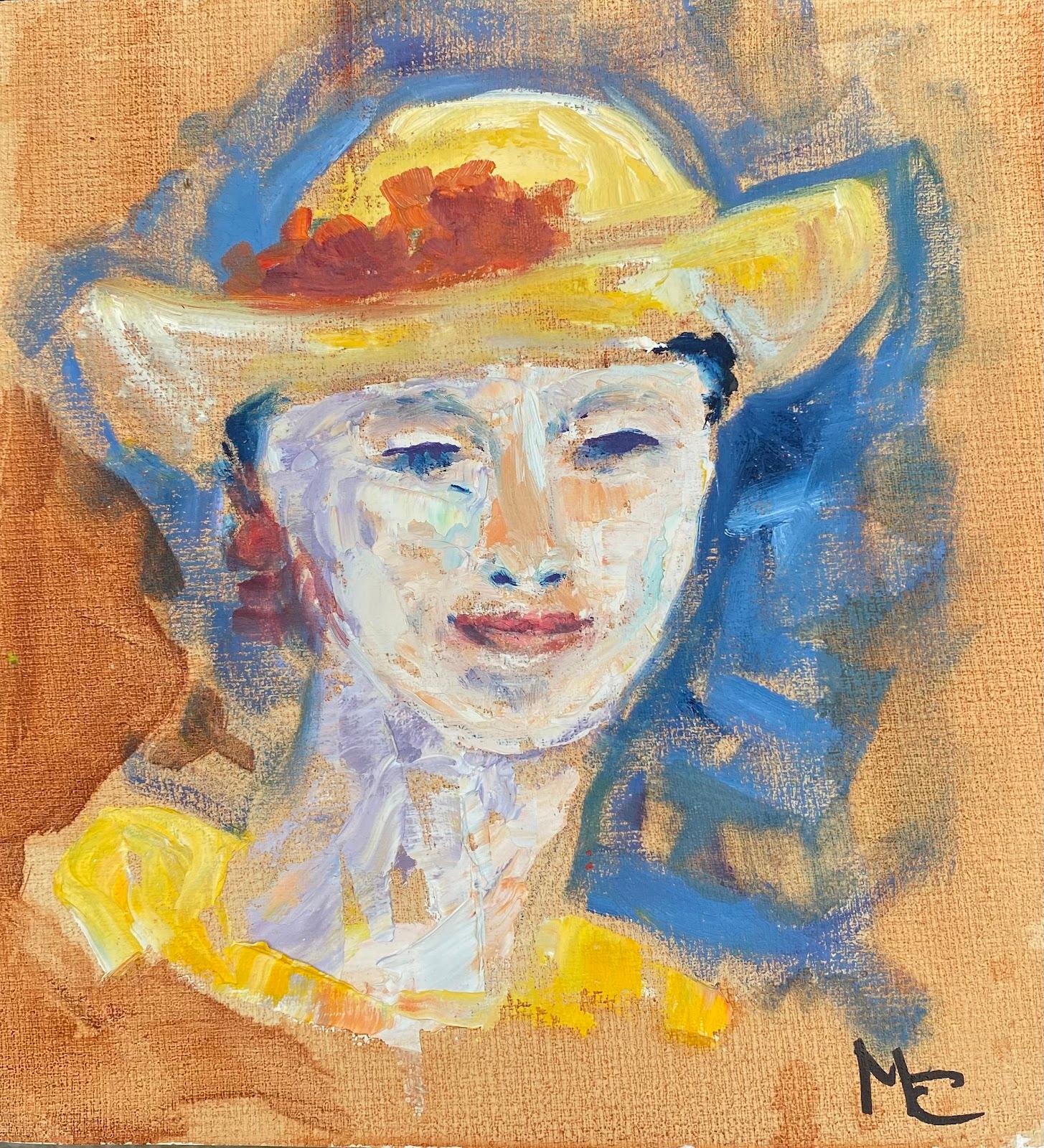 Portrait Painting Maggy Clarysse - Peinture à l'huile impressionniste française de portrait de femme élégante, aux couleurs vives et colorées