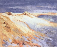 Pittura ad olio impressionista francese luminosa e colorata - Cielo viola sopra le montagne