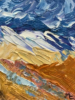 Bright & Colorful French Impressionist Oil Painting, Seagulls Over Mountains