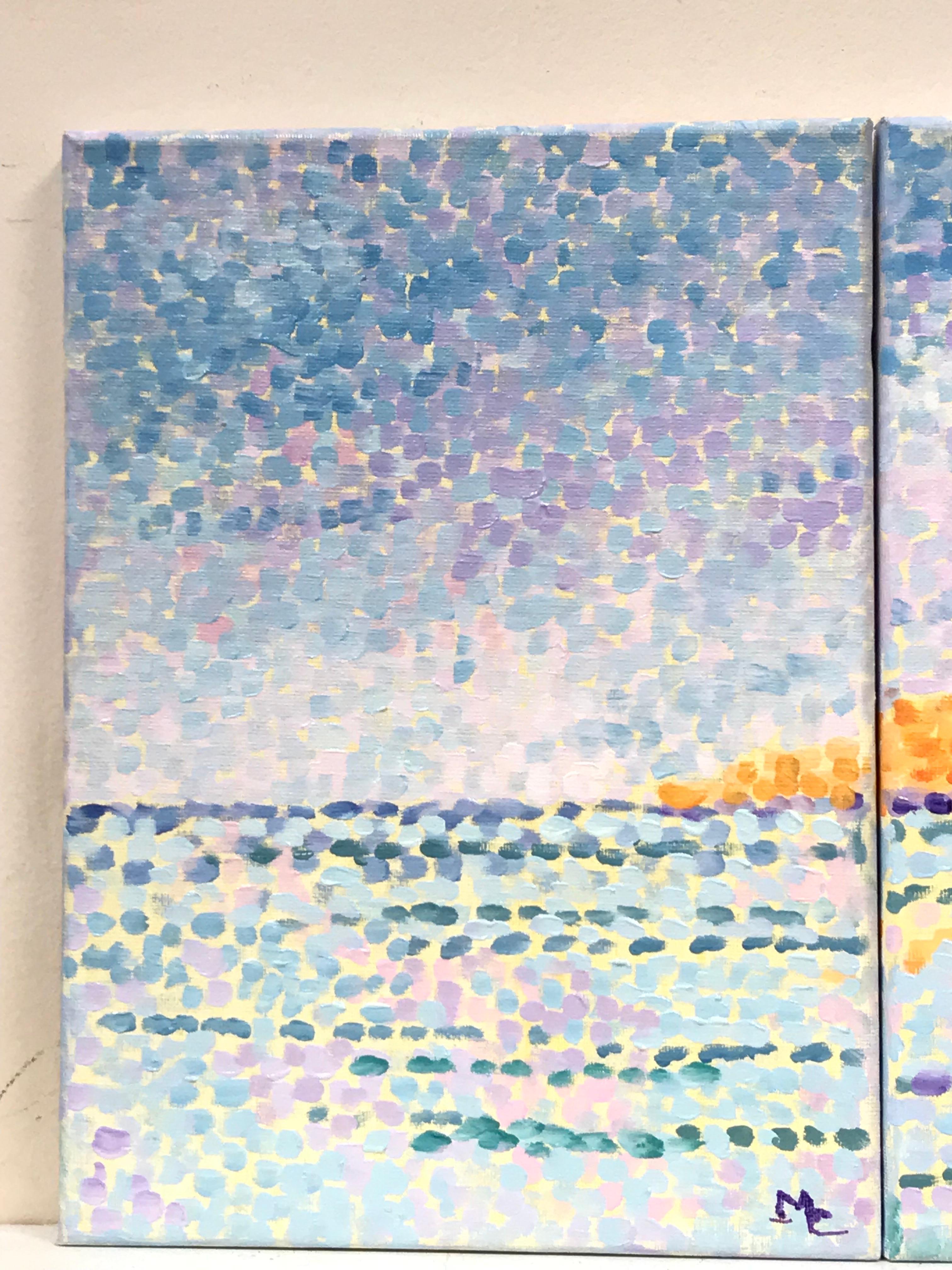 Peinture à l'huile impressionniste française aux couleurs vives et colorées - Ensemble de 3 paysages marins - Impressionnisme Painting par Maggy Clarysse