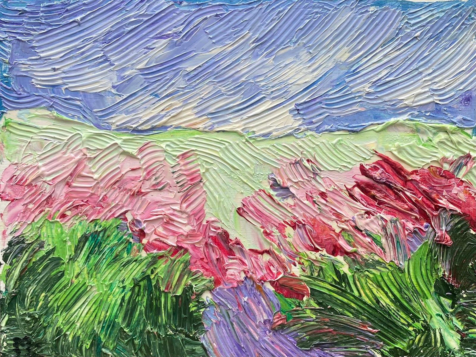 Abstract Painting Maggy Clarysse - Peinture à l'huile impressionniste - Paysage français - Moulin à fleurs - Bright & Colorful