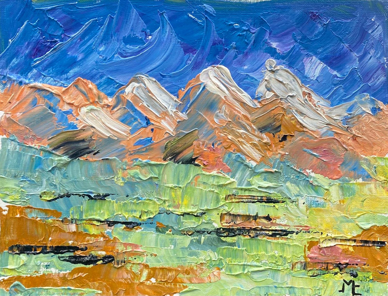 Bright & Colorful French Landscape Impressionist Oil Painting Mountain Scene