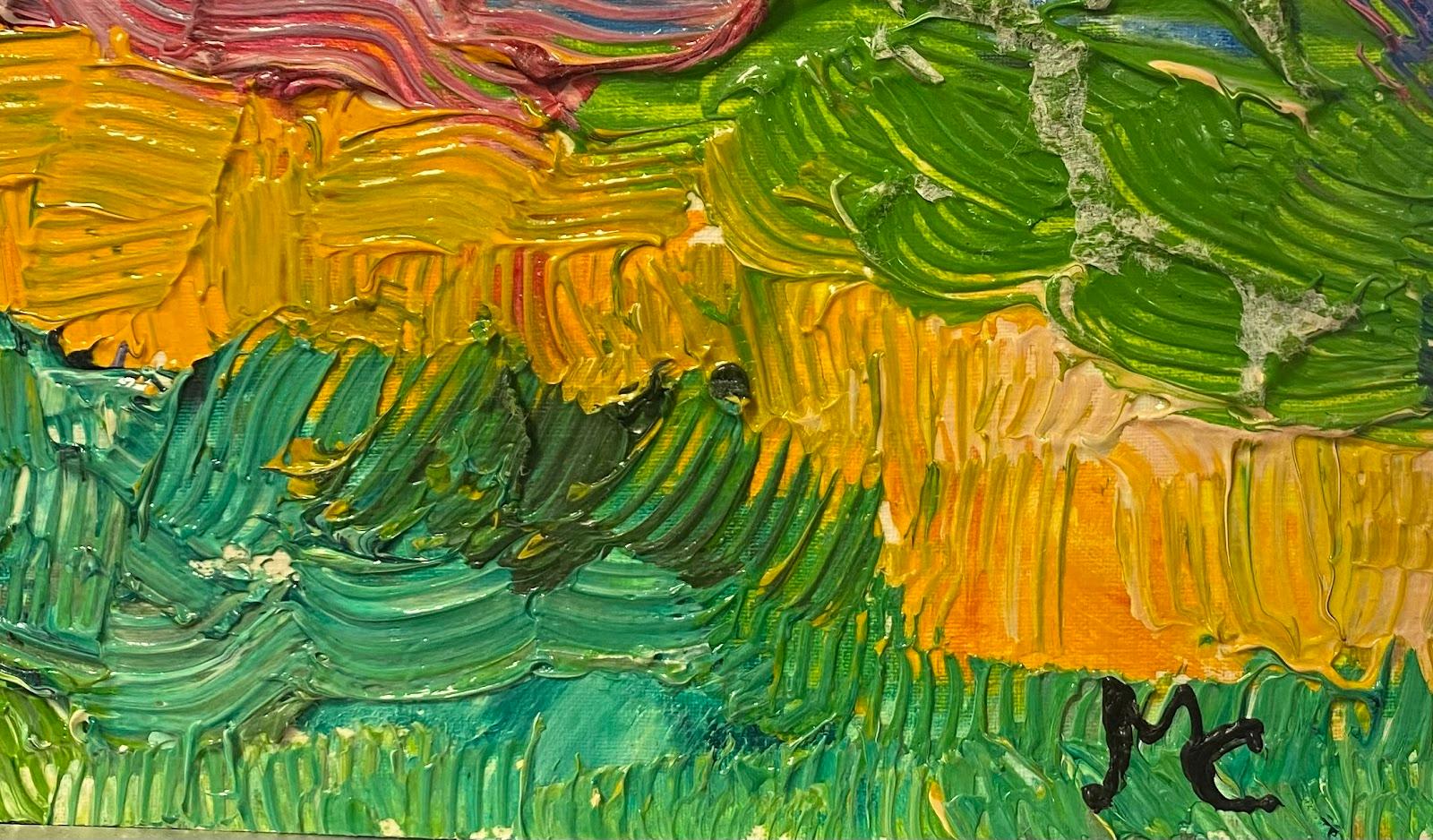 Peinture à l'huile impressionniste - Paysage français épais abstrait et coloré - Photograph de Maggy Clarysse
