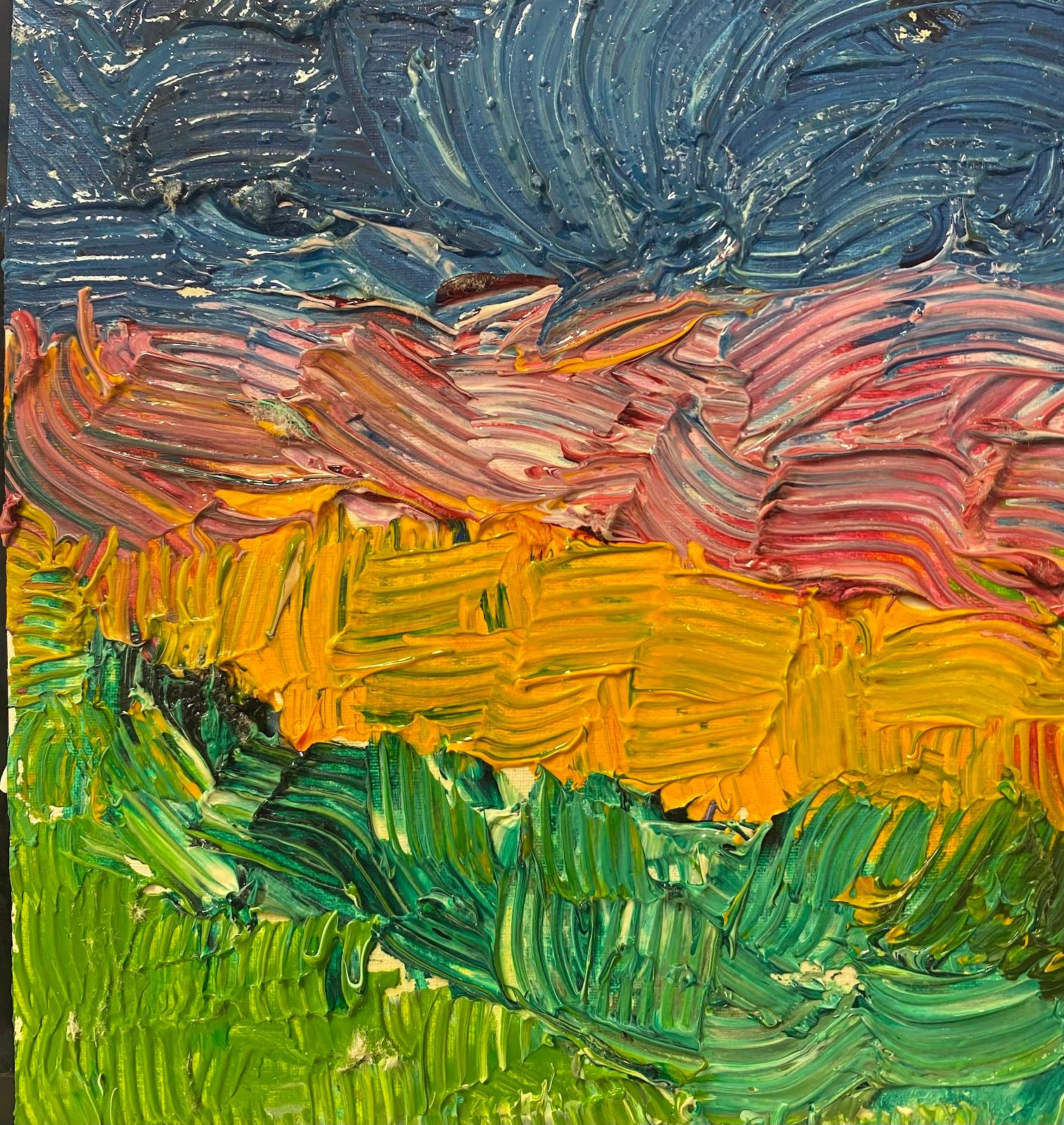 Peinture à l'huile impressionniste - Paysage français épais abstrait et coloré - Impressionnisme abstrait Photograph par Maggy Clarysse
