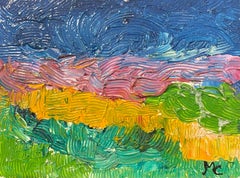 Peinture à l'huile impressionniste - Paysage français épais abstrait et coloré