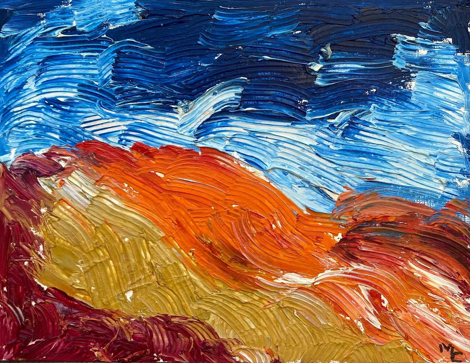 Landscape Painting de Maggy Clarysse - Pintura al óleo brillante impresionista francesa con naranja y oro