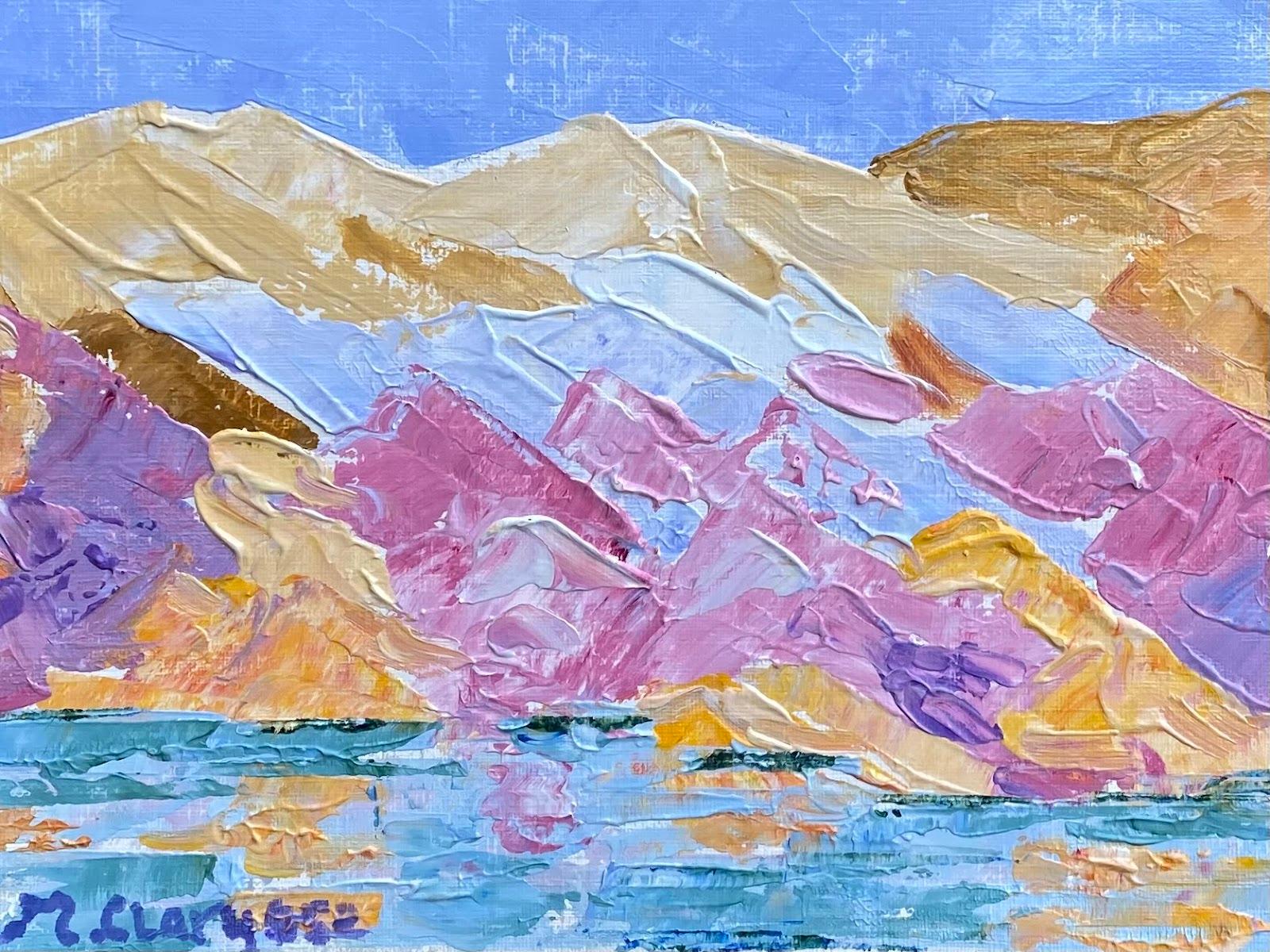 Maggy Clarysse Abstract Painting - Colorful French Landscape Impressionist Oil Painting Pastel Mountain Scene